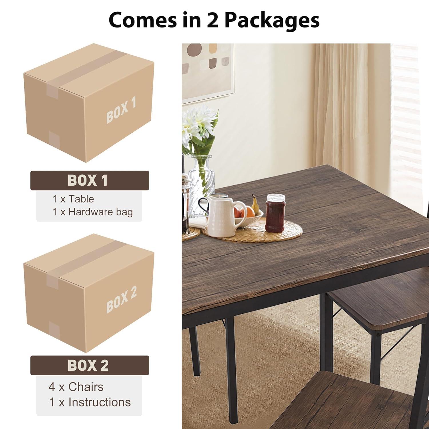 5 Piece Dining Table Set Kitchen Table and Chairs for 4 Industrial Style Dining Room & Kitchen,1 Table & 4 Chairs,Stainless Metal Frame