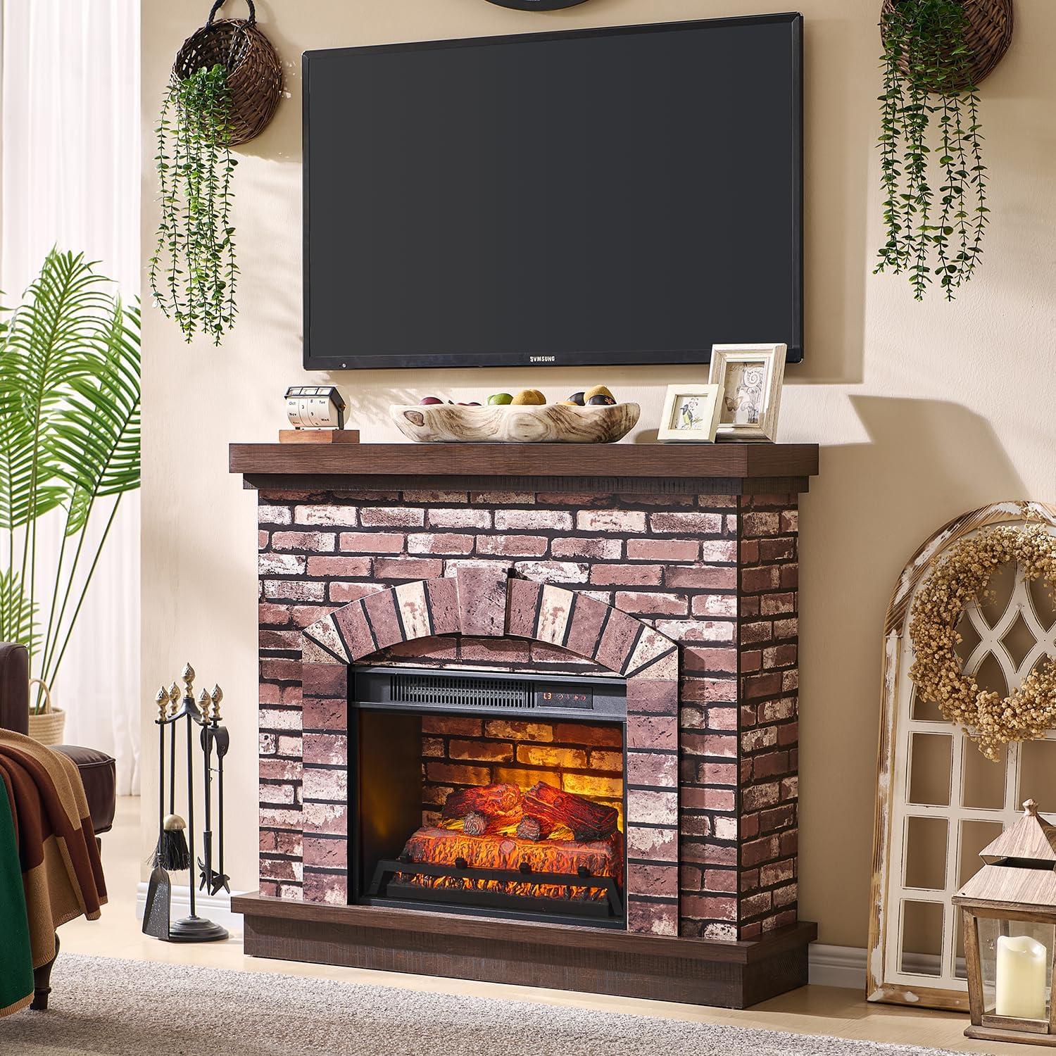 Millwood Pines 42" Farmhouse TV Stand With 23" Electric Fireplace Mantel