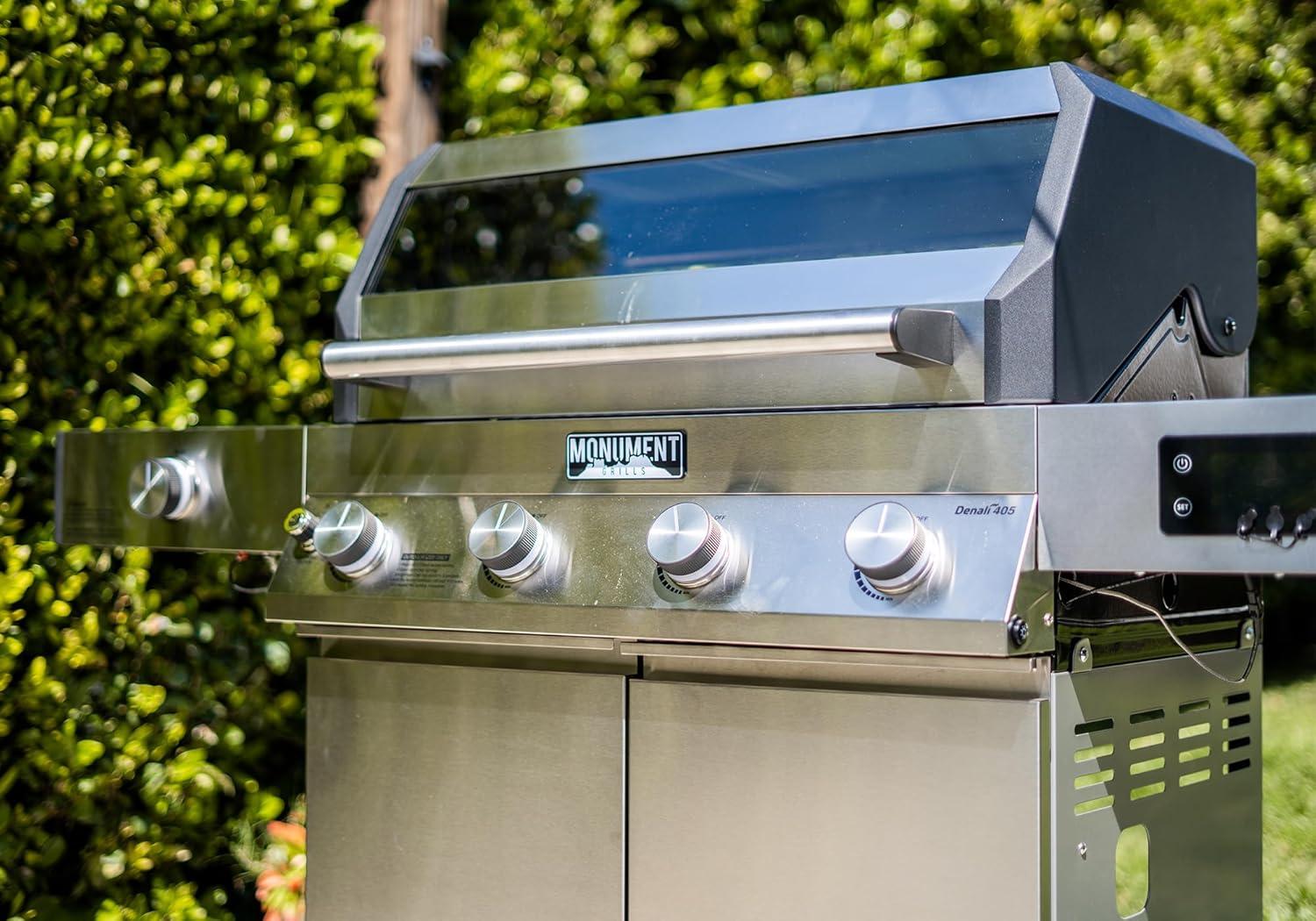 Denali 4-Burner Propane Gas Grill in Stainless with Clearview Lid, 3-Phase LED Controls and Side Burner