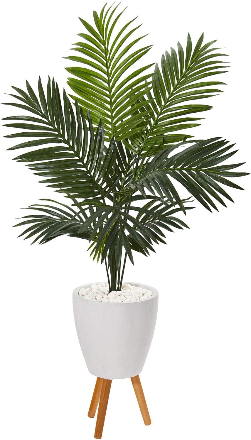 Nearly Natural 61-in Paradise Palm Artificial Tree in White Planter with Stand