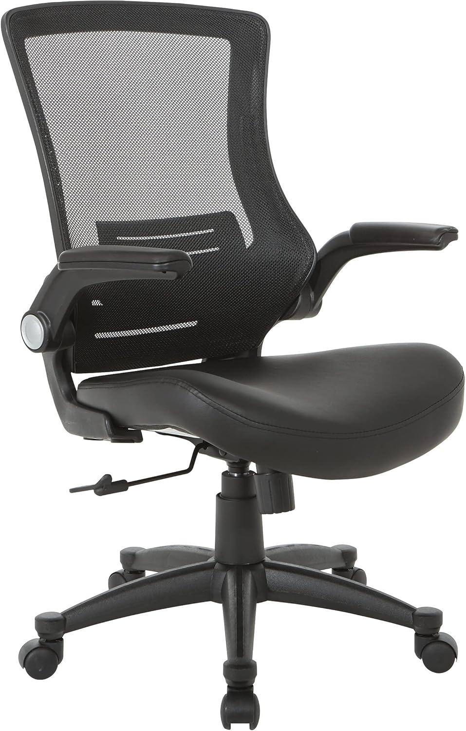 Black Faux Leather Executive Swivel Office Chair with Mesh Back