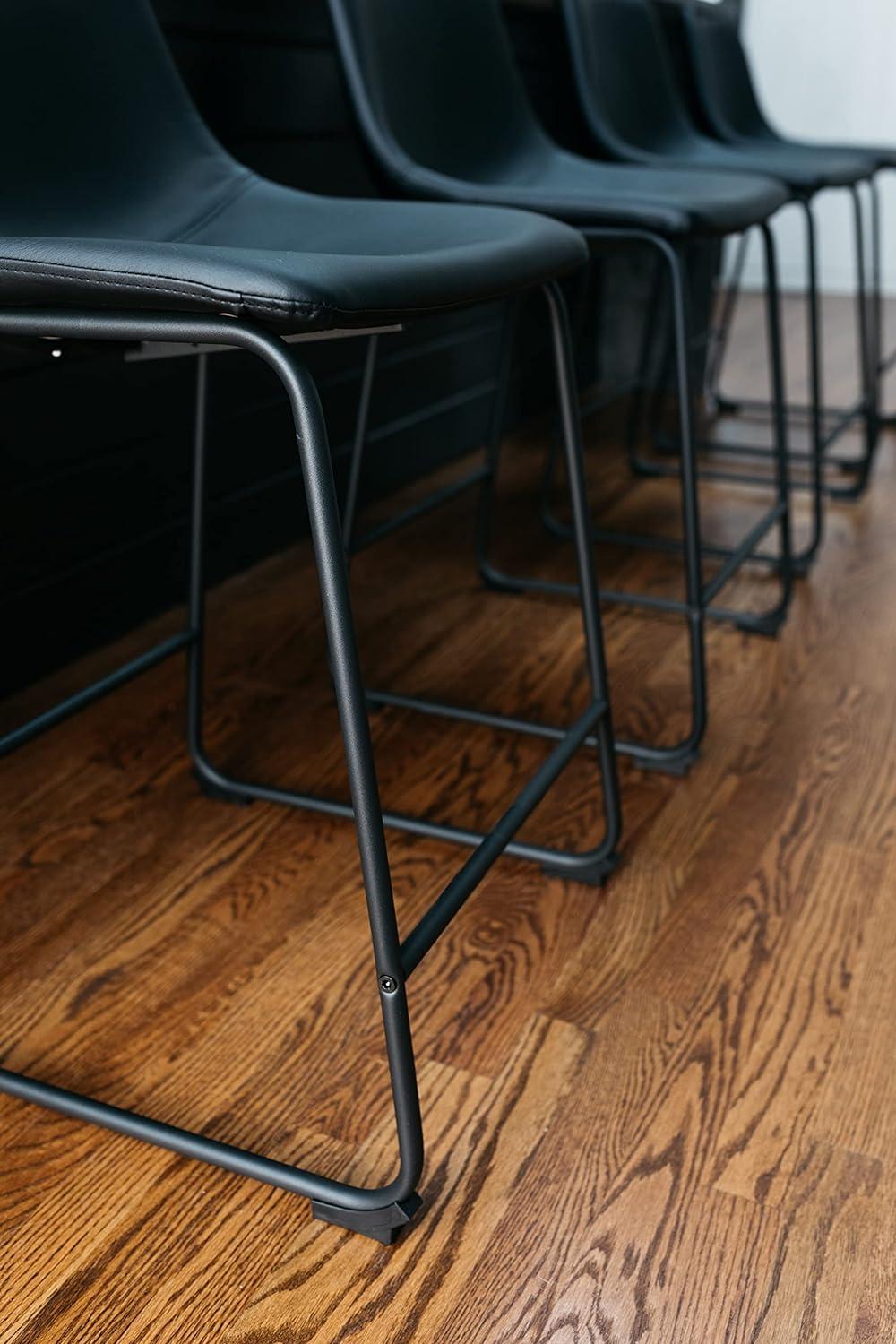 Transitional Black Leather Counter Stool with Metal Base