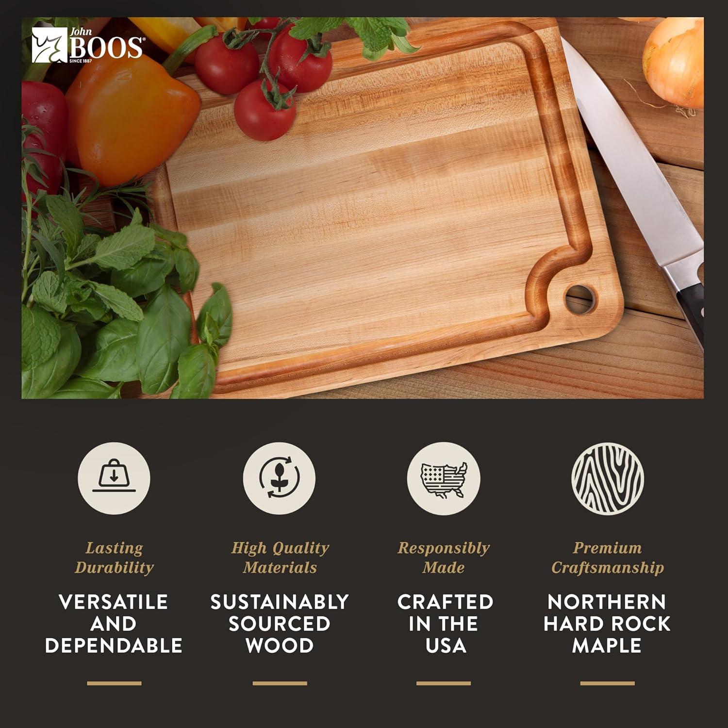 John Boos Block Prestige Edge Grain Maple Wood Reversible Cutting Board with Fluid Channel