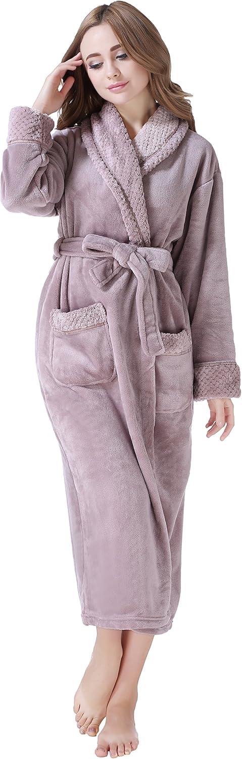 Soft Purple Fleece Bathrobe with Shawl Collar