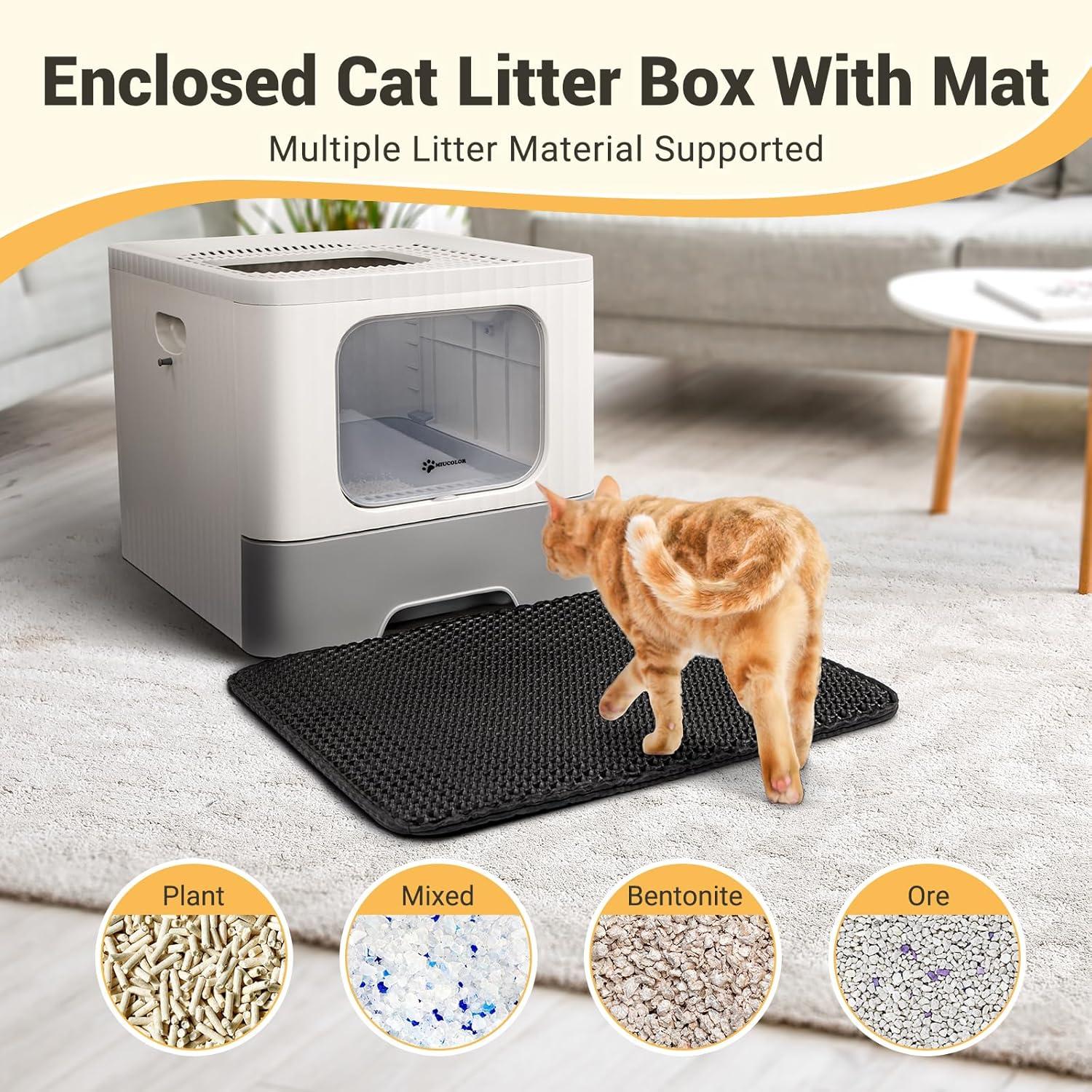 Dextrus Large Enclosed Cat Litter Box with Lid Drawer Type Easy to Clean,with Cushion&Litter Scoop,Gray