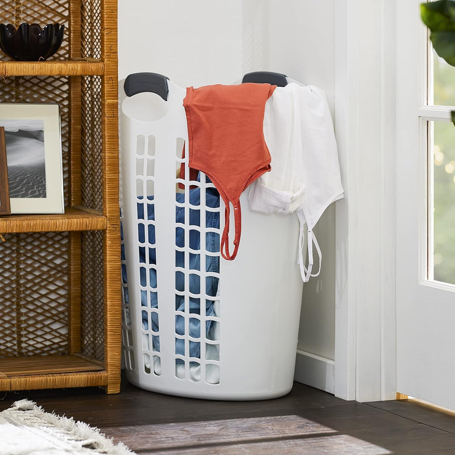 Gracious Living Gracious Living Easy Carry Flex 87 L Plastic Laundry Hamper, White (2 Pack) (Set of 2)