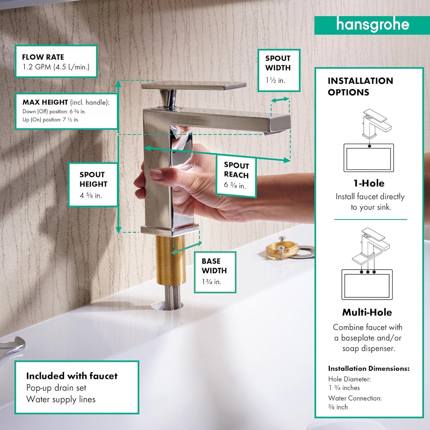 hansgrohe Tecturis E Single-Hole Faucet 110 with Pop-Up Drain, 1.2 GPM