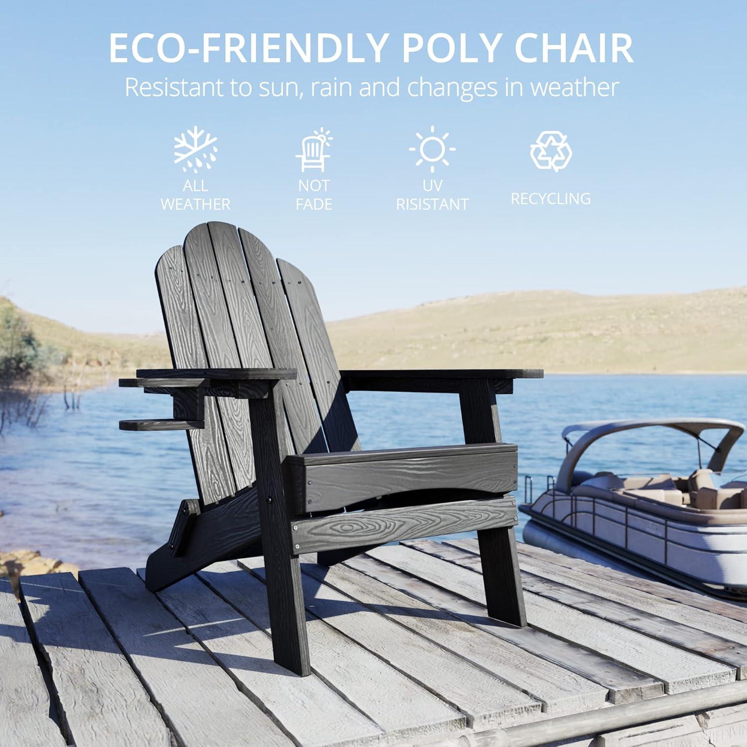 Emerico A Set Of 4 Adirondack Chairs, Foldable Poly Adirondack Chairs, Modern Plastic Adirondack Fire Pit Chairs, Suitable For Terraces, Porches, Decks, Swimming Pools, Gardens, And Backyards