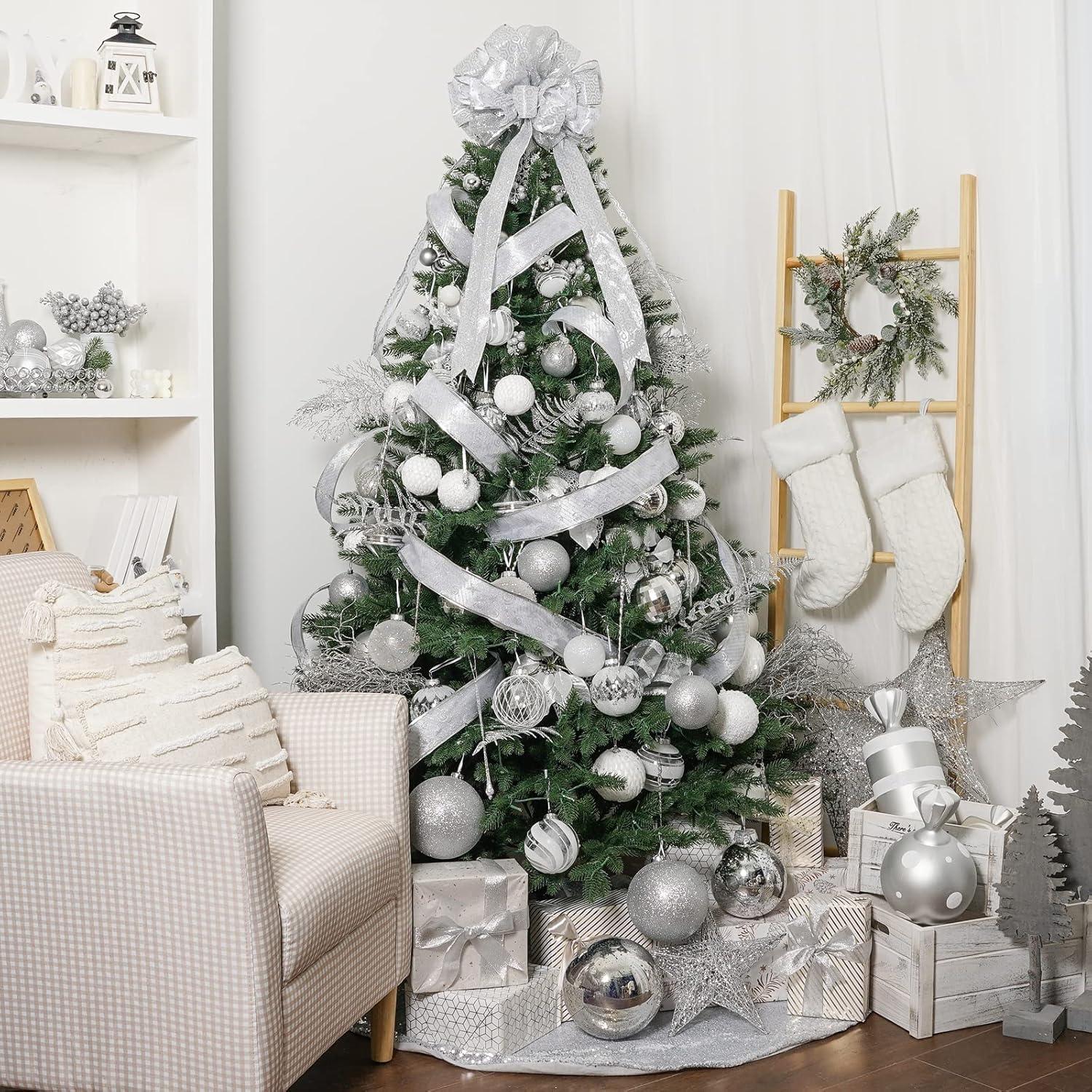 XmasExp 6in Large Christmas Ornaments Christmas Ball Ornaments Giant Tree Decoration Shatterproof Decorative Hanging Balls for Holiday Party Decor(Silver, 2pcs)