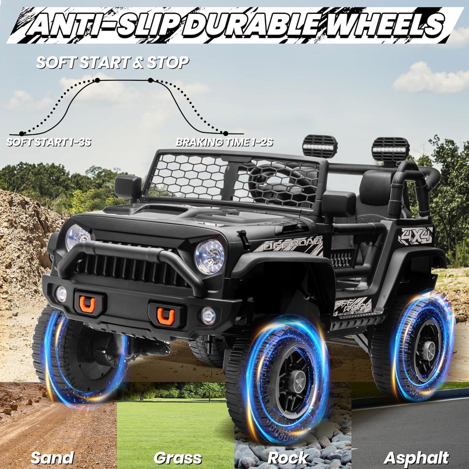 Ancheer 24V Real 2 Seater Ride On Toys Electric SUV Jeep Car With Remote Control,2WD/4WD Switchable, 4X100W Motor, Bluetooth, Music, USB, Lights