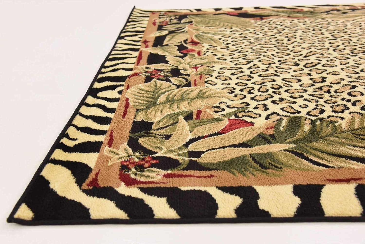 Unique Loom Wildlife Collection Area Rug - Jungle (6' 1" Square Cream/Black)