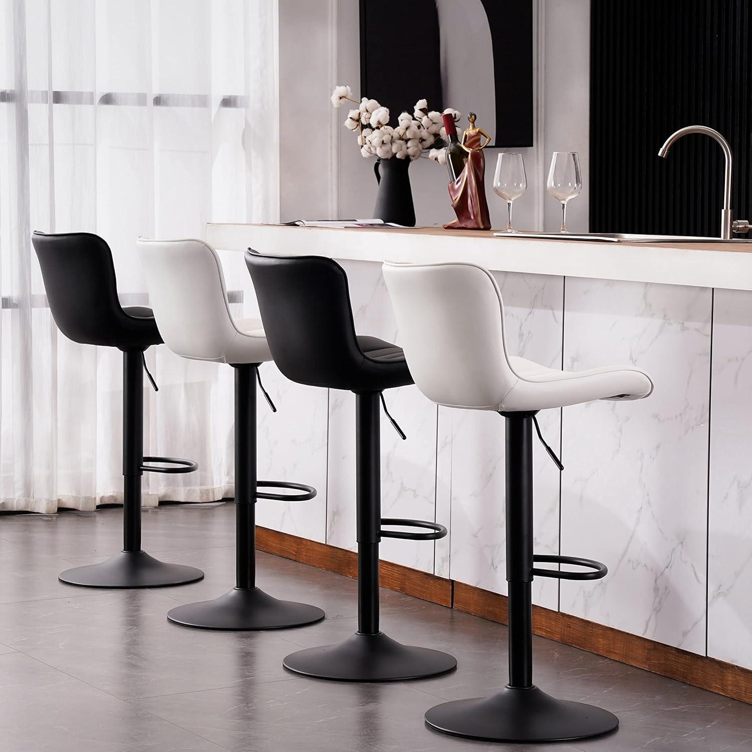 Zager Swivel Adjustable Height Bar Stools, Leather Upholstered Counter Stools, Modern Pub Stool