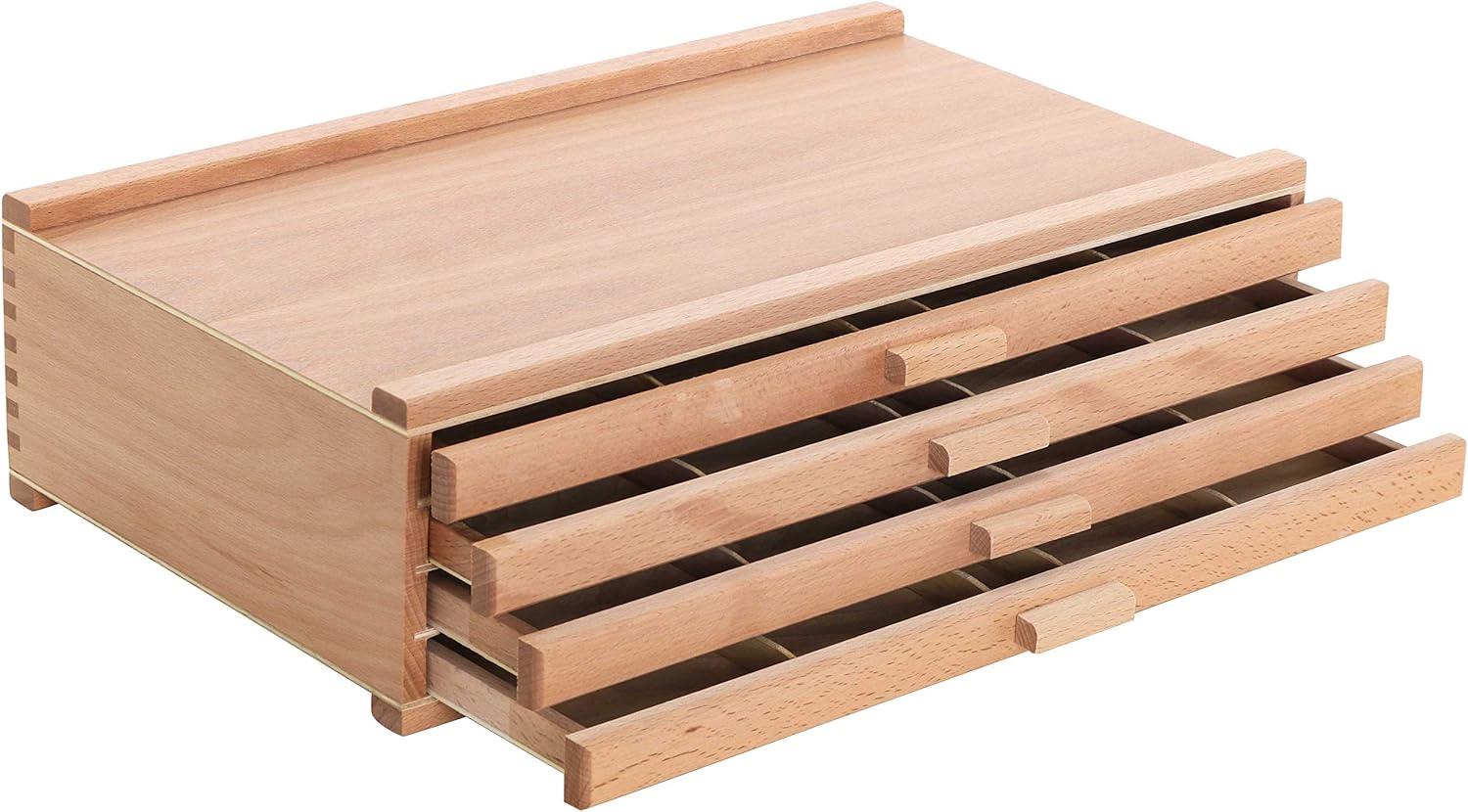 Elm Wood 4-Drawer Artist Storage Box with Compartments