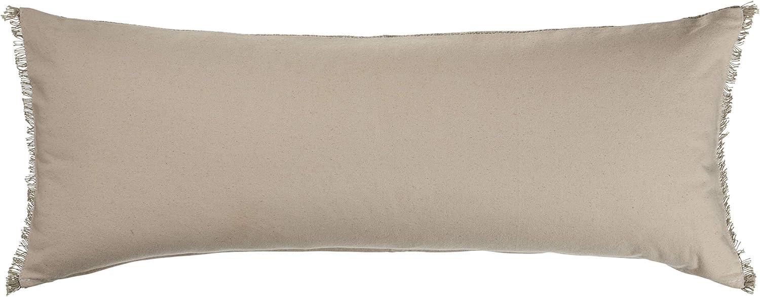 Modern Neutral Tan Woven Lumbar Throw Pillow with Textured Fringe