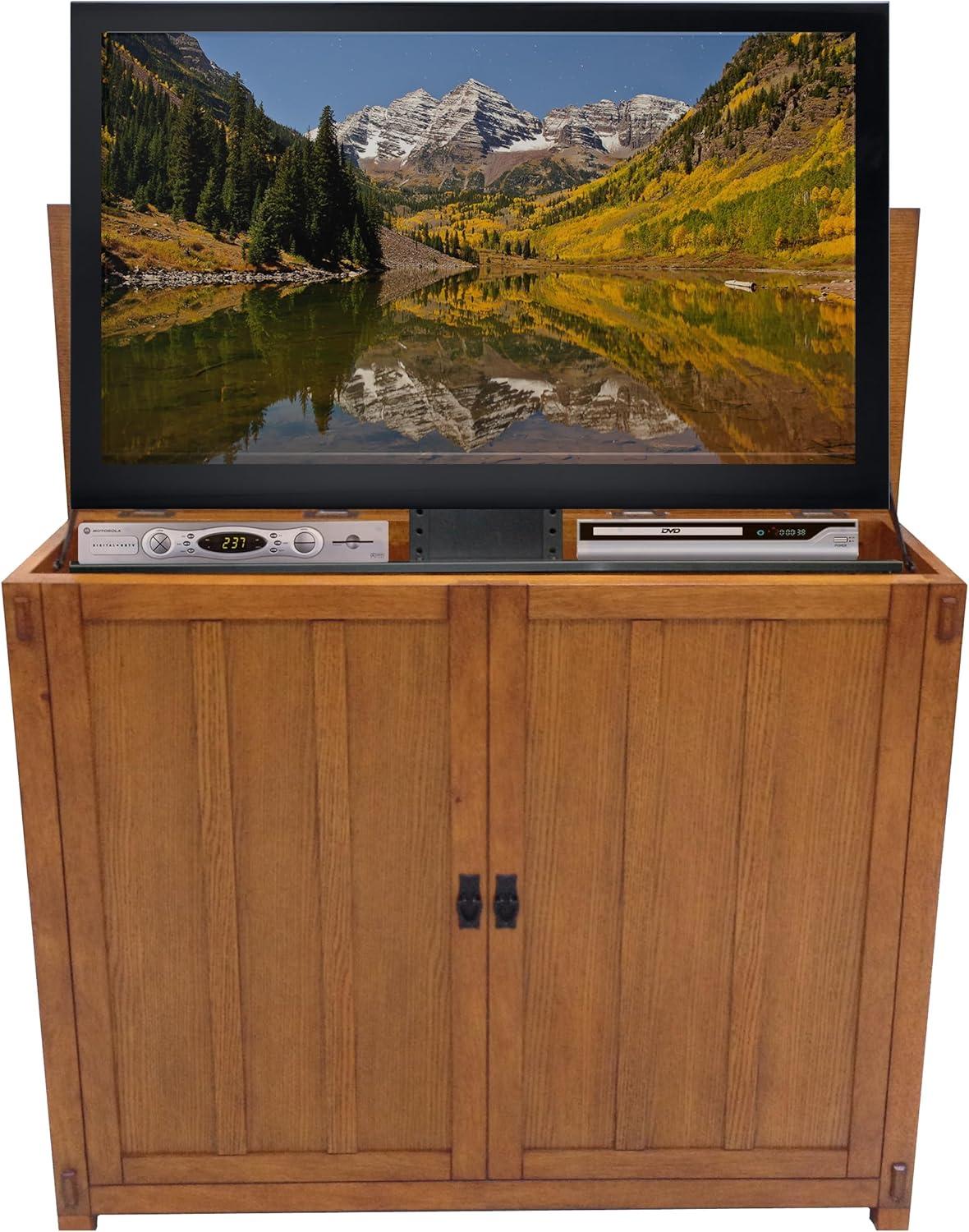 Black Oak TV Lift Cabinet with Metal Handles