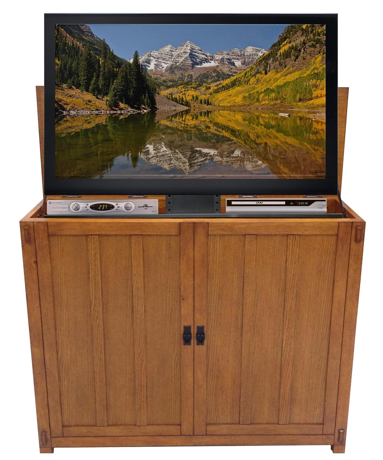 Black Oak TV Lift Cabinet with Metal Handles