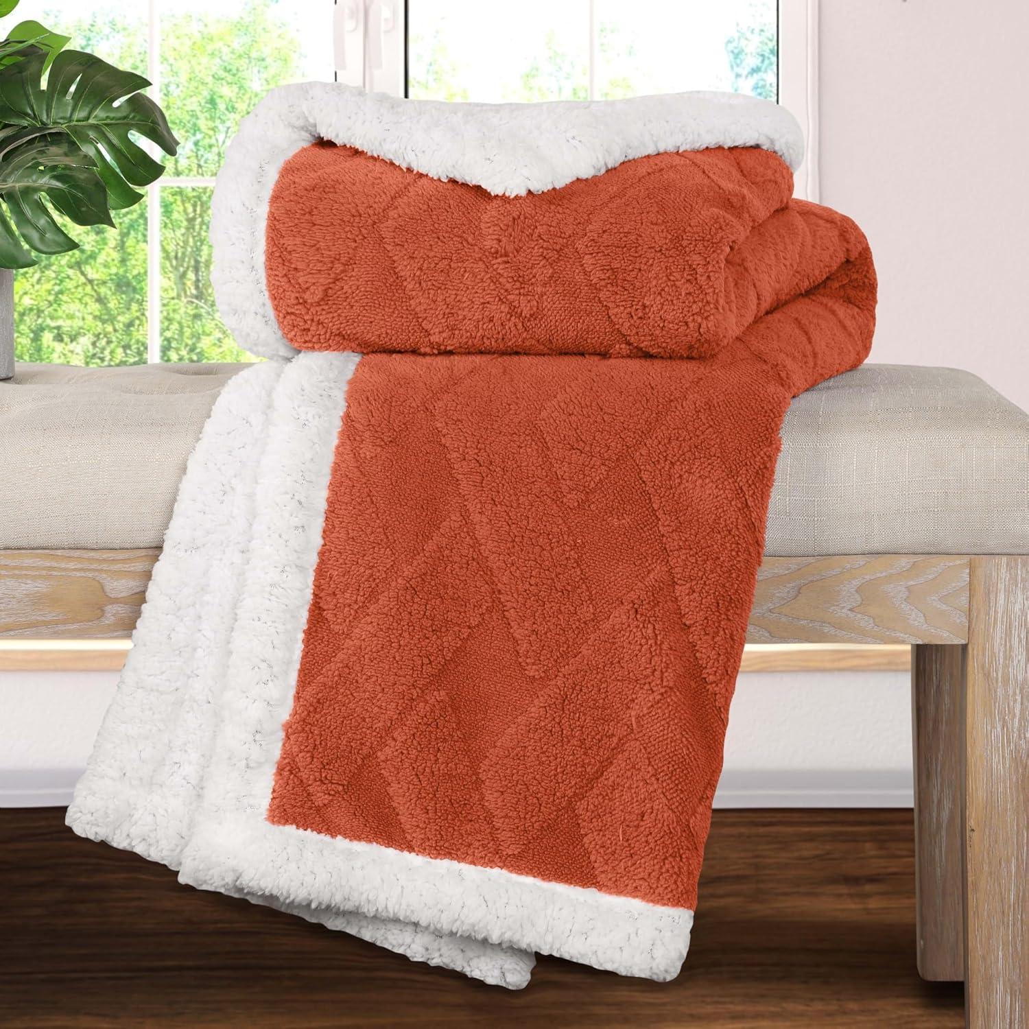 Superior Nuuk Fleece Reversible Lattice Blanket, Throw, Rust