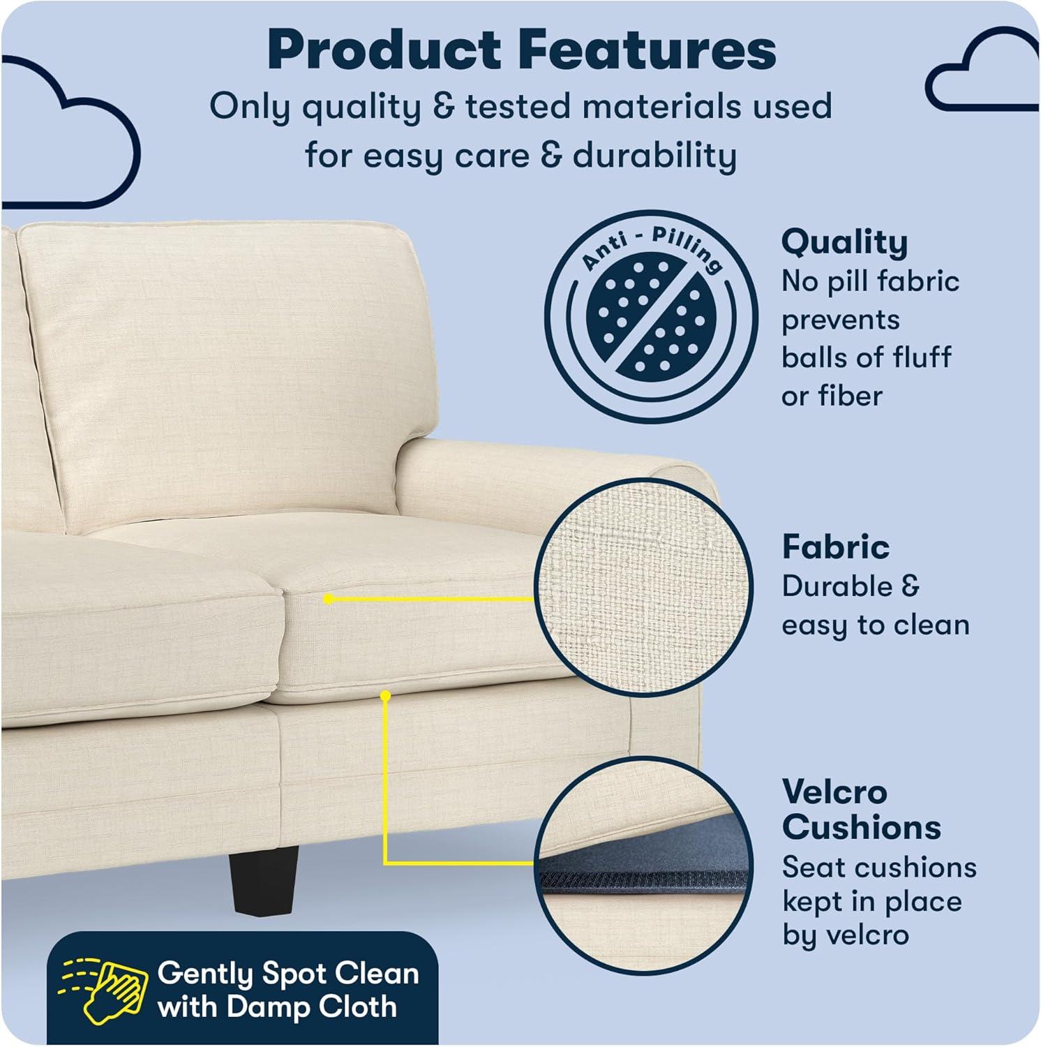 Serta Copenhagen 61" Rolled Arm Sofa, Easy Care Fabric, Soft Pillow Back, Pocket Coil Seat Cushions