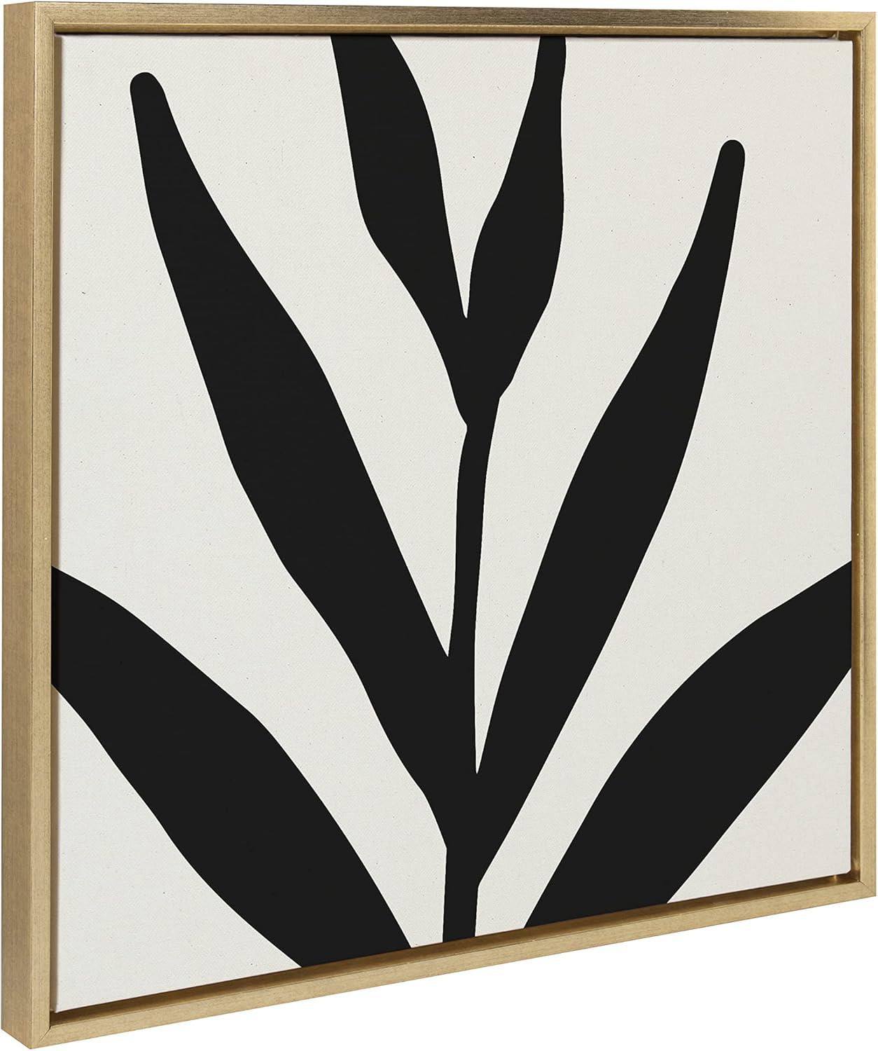 22" Black and White Botanical Abstract Canvas Art with Gold Frame