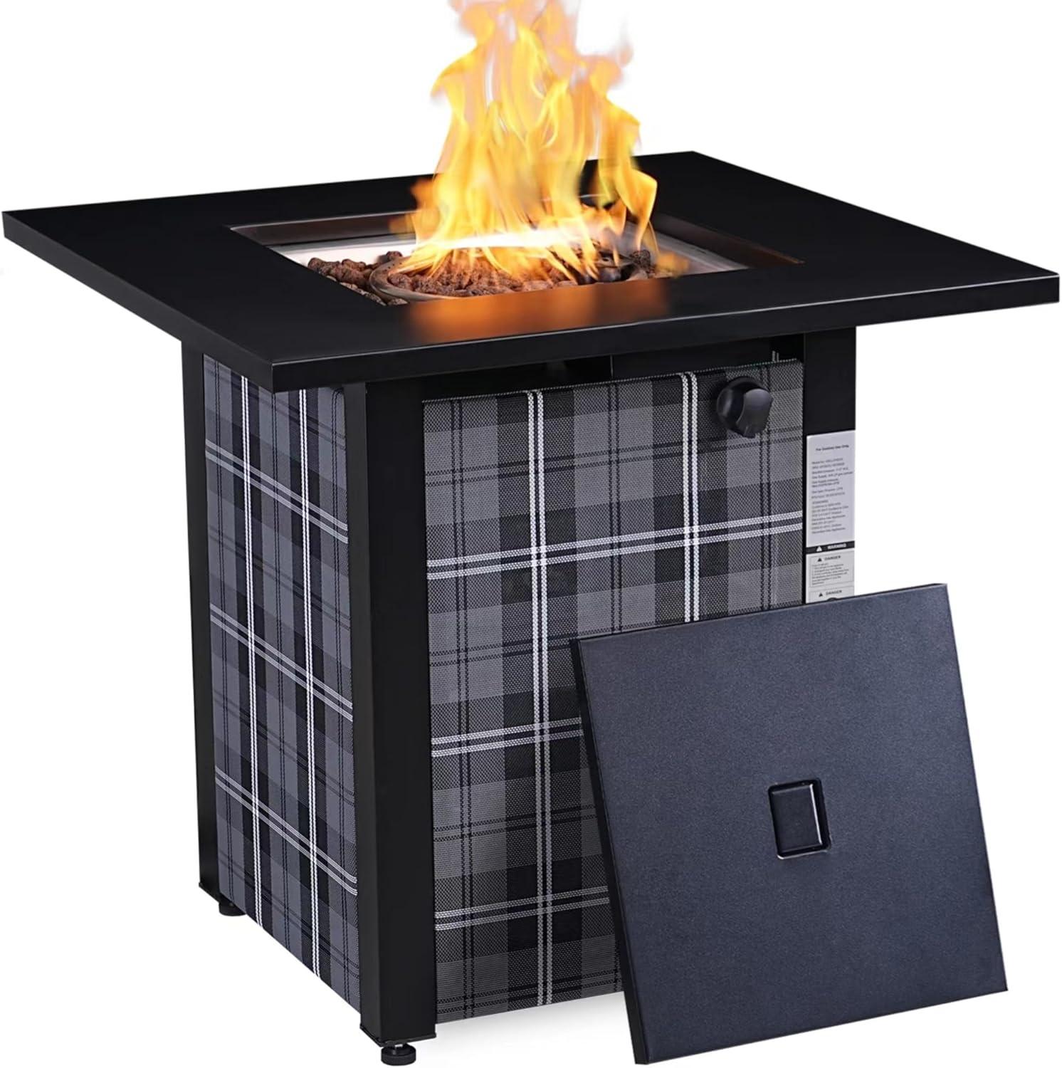 Werph 28" Black Gas Fire Pit Table with Lava Rocks