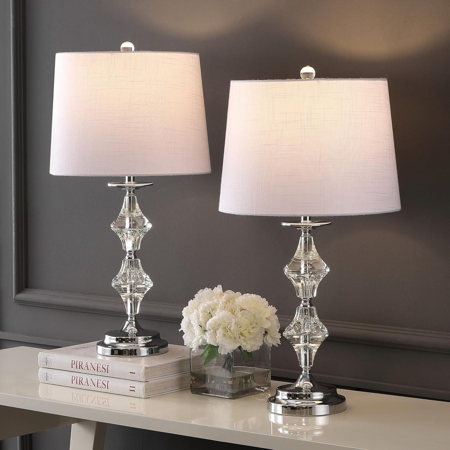 JONATHAN Y JYL2037A-SET2 Madison 27.5" Crystal LED Table Lamp, Clear/Chrome (Set of 2)
