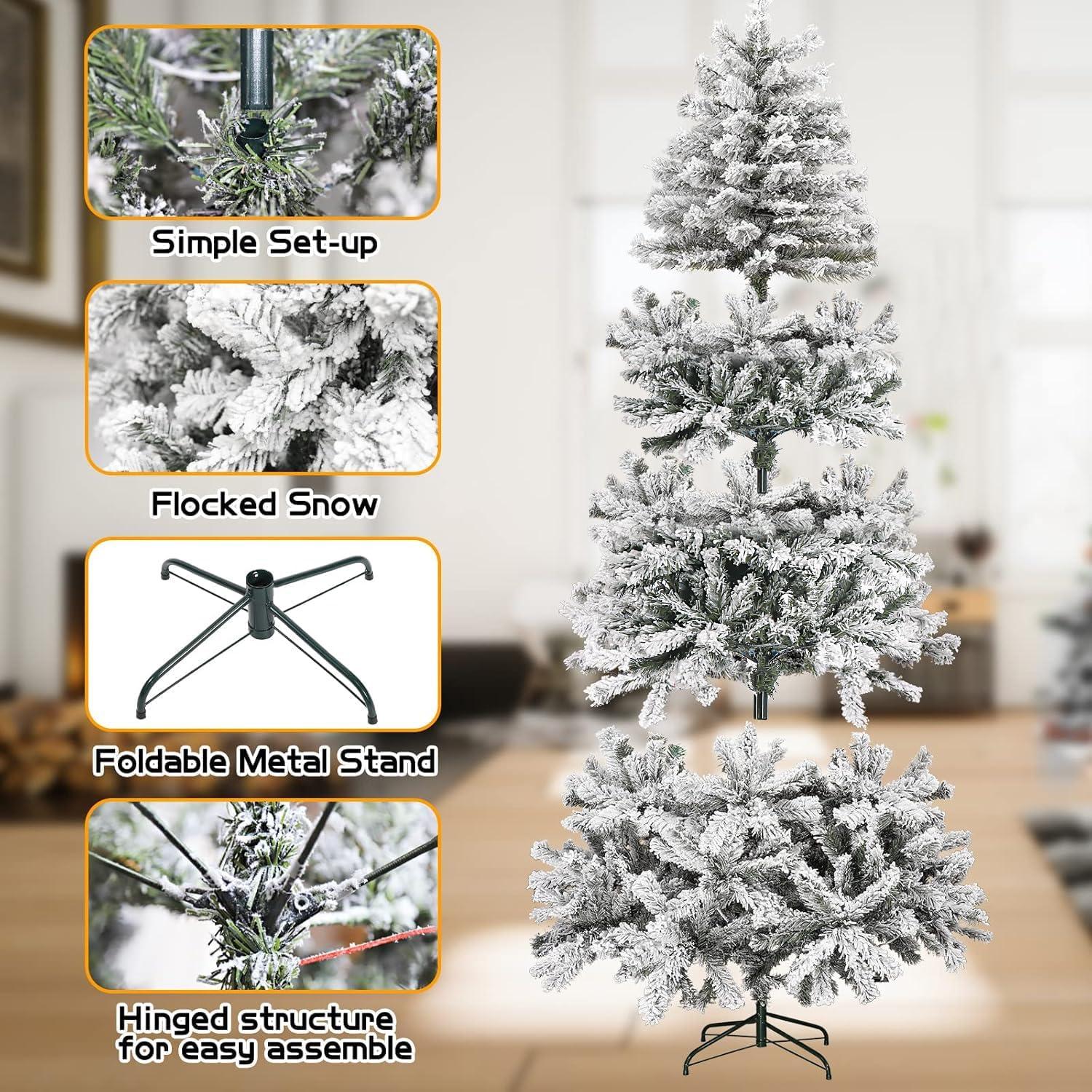 7.9 ft Snow Flocked Pre-Lit White LED Christmas Tree