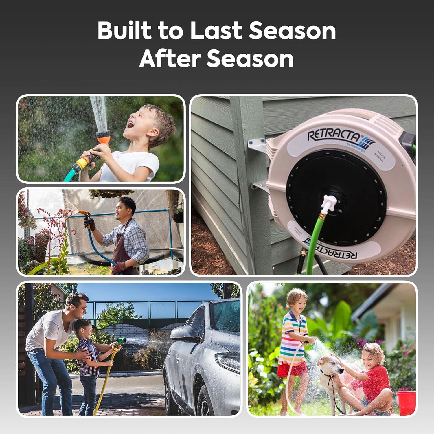 Macnaught Retractable Garden Hose Reel, 82 Ft Water Hose Reel Heavy Duty Retractable Hose with Metal 180° Swivel Rotation Bracket for Wall Mount - Beige