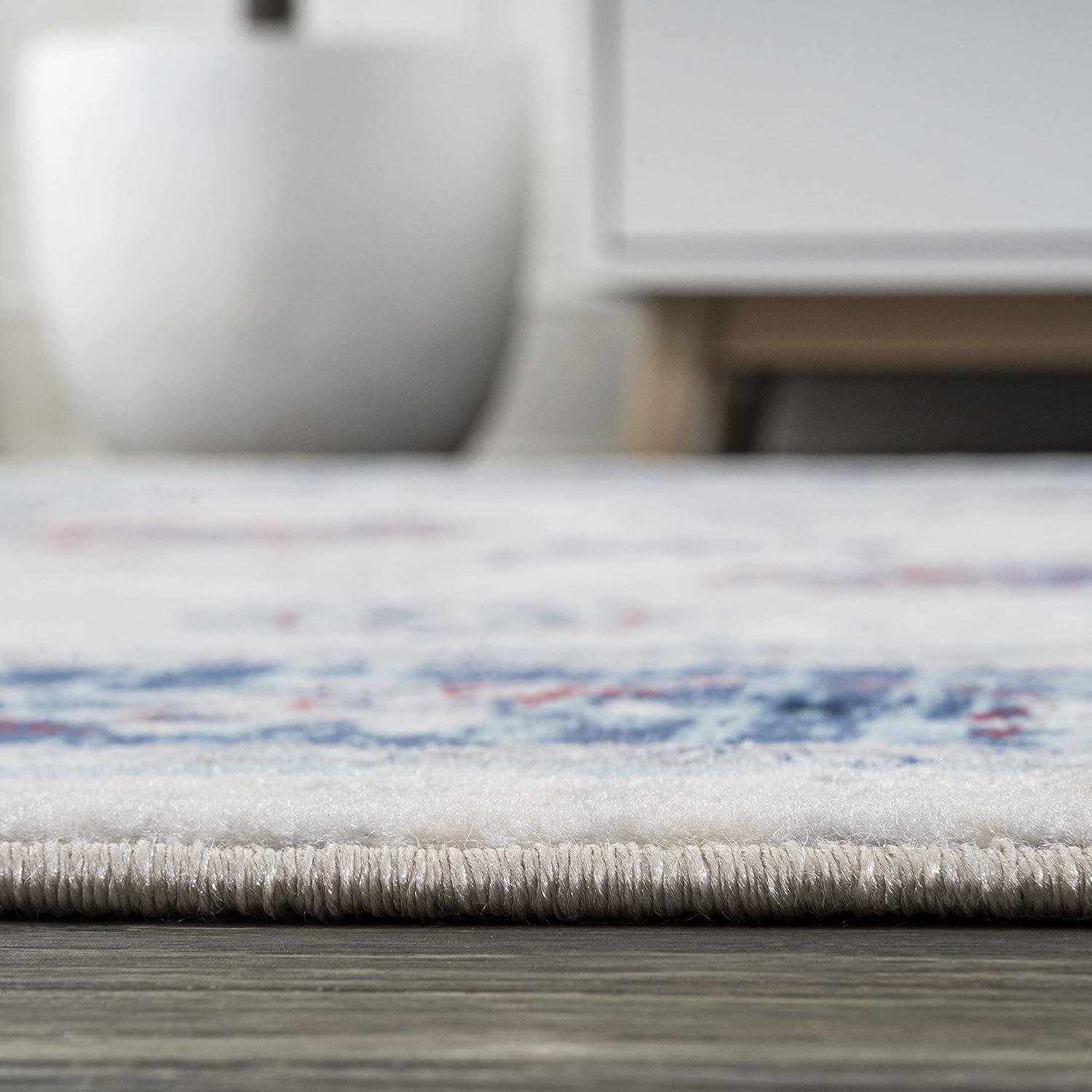 4' X 6' Modern Persian Vintage Moroccan Traditional Area Rug, Blue/Ivory/Red - JONATHAN Y