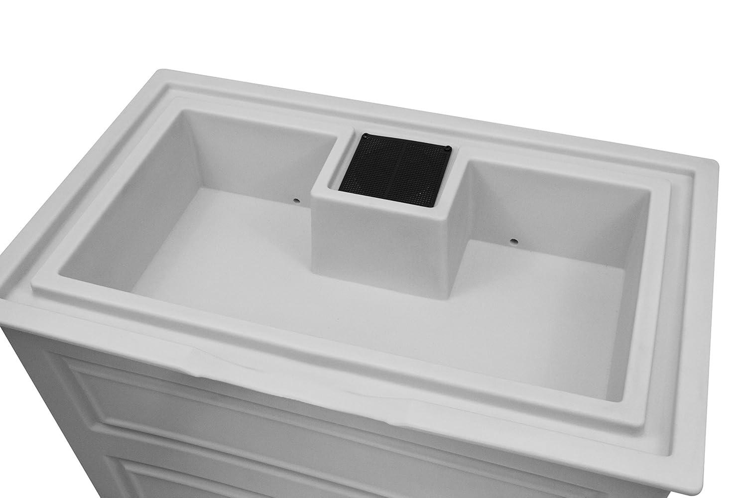 Good Ideas Savannah Colonial Style 42 Gallon Rain Saver Barrel with Self-Draining Garden Planter and Brass Spigots, Light Gray