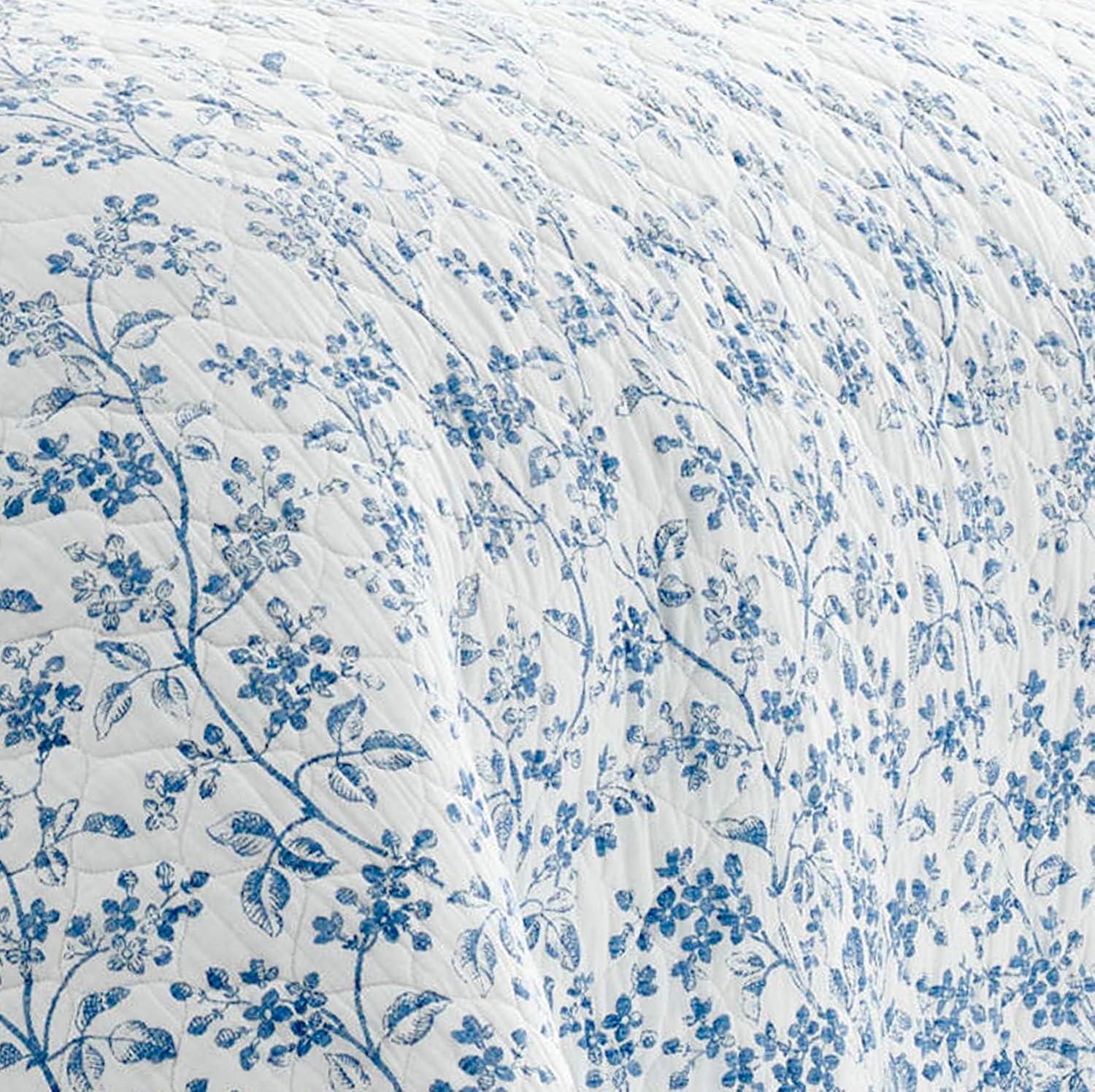 Flora Blue Cotton Reversible King Quilt Set