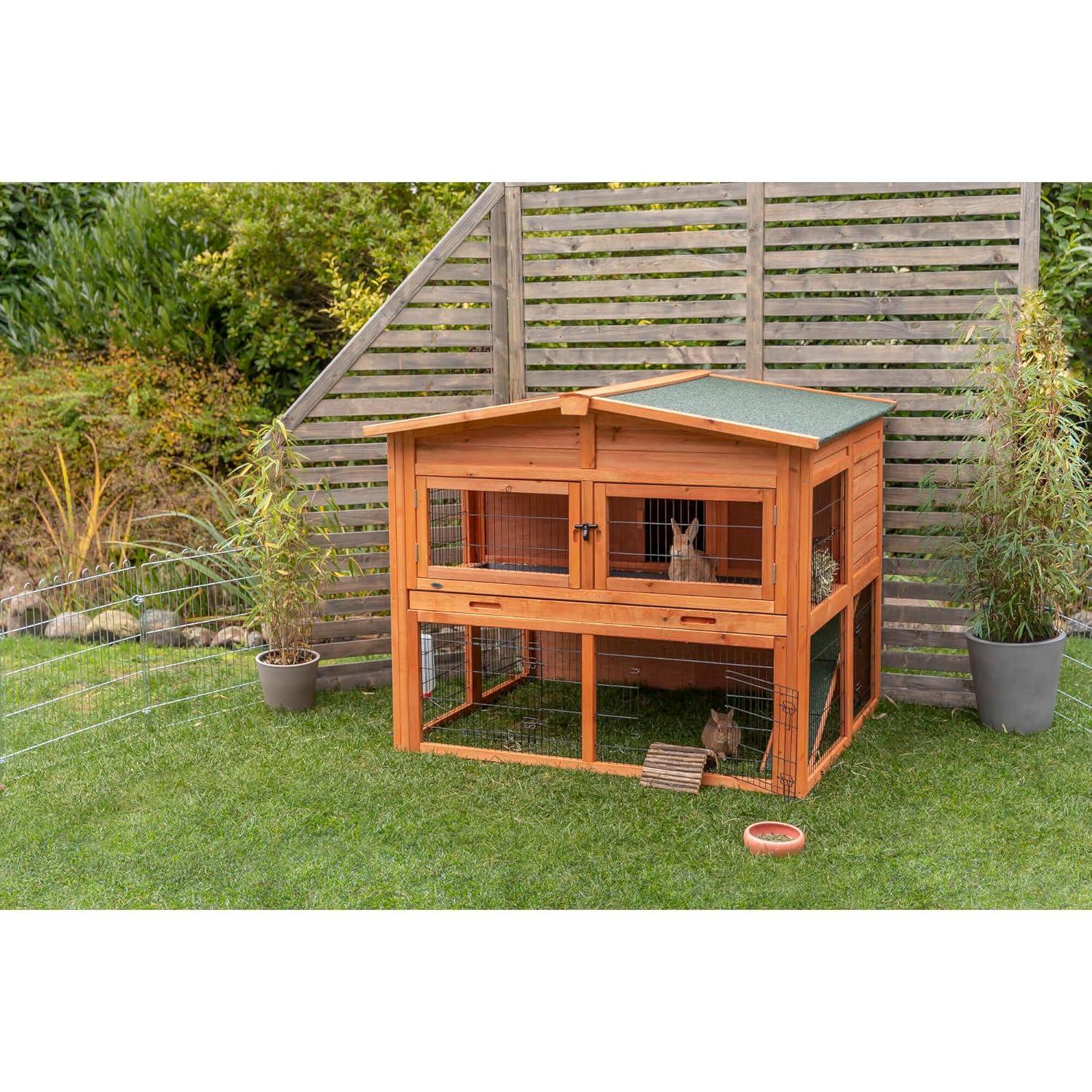 TRIXIE Deluxe 2-Story Rabbit Hutch with Run, Attic Storage Ramp, Ideal for Rabbits Guinea Pigs