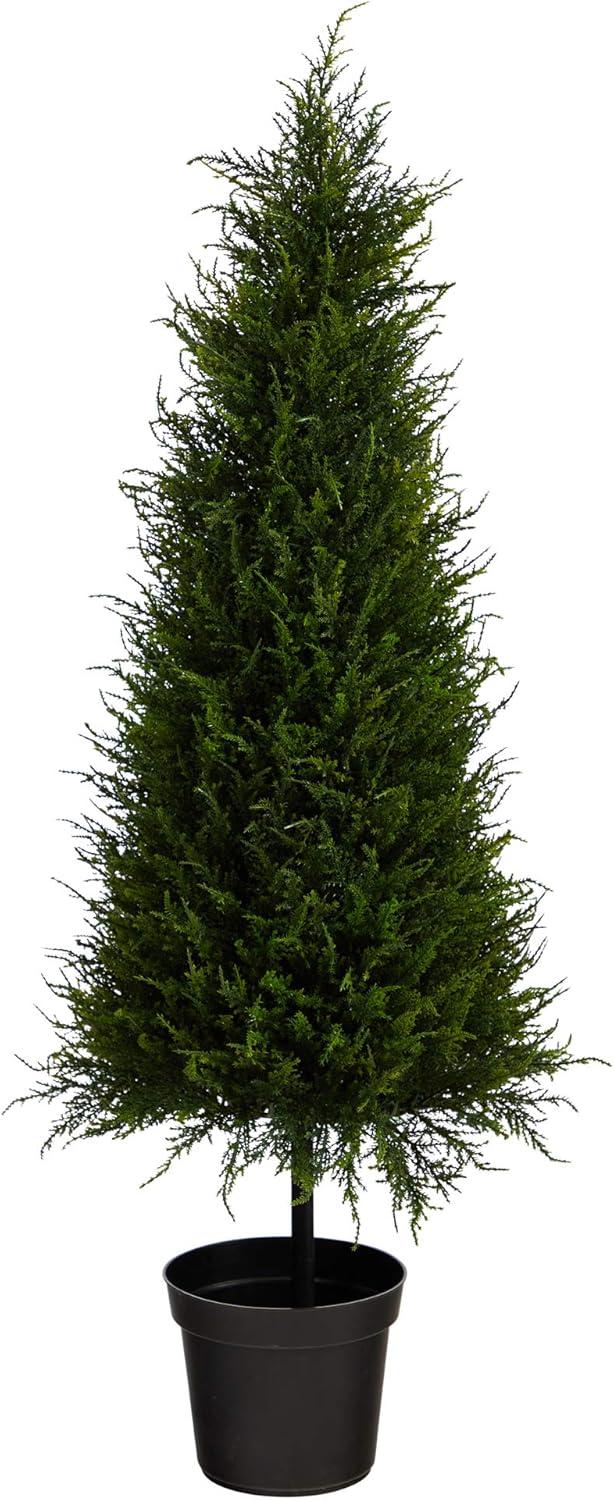 Silk Plant Nearly Natural 3.5" Cypress Artificial Tree with 350 LED Lights UV Resistant (Indoor/Outdoor)