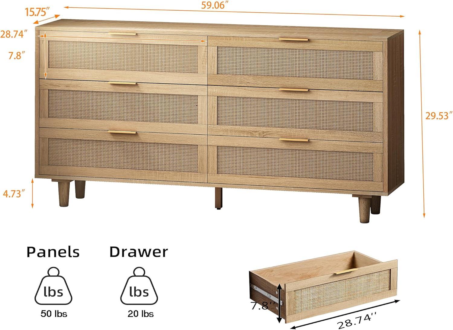 Rattan Dresser Modern Chest With 6 Drawer Dresser Wood Storage Closet Dressers