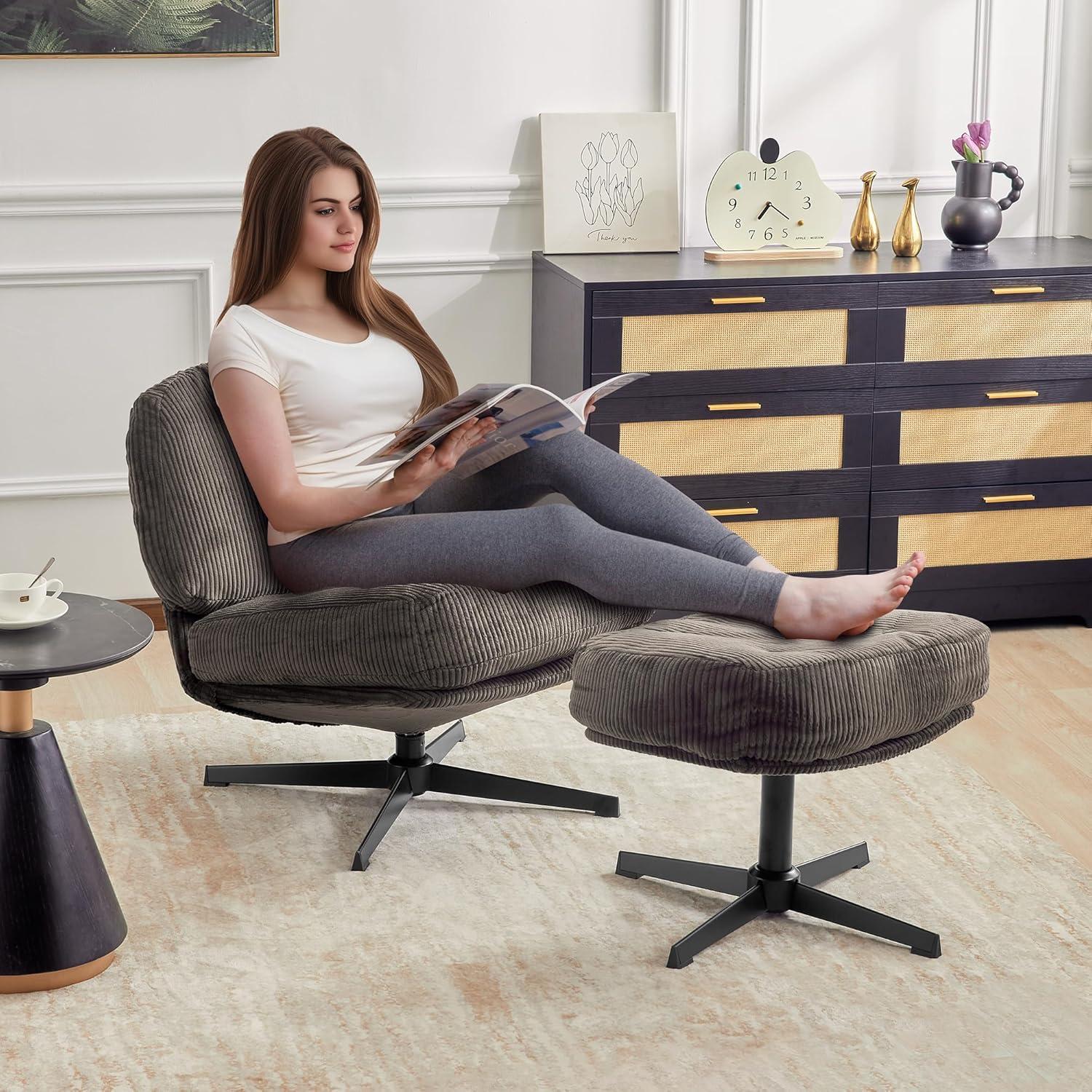 Red Barrel Studio® Hardyal Upholstered Swivel Accent Chair with Ottoman