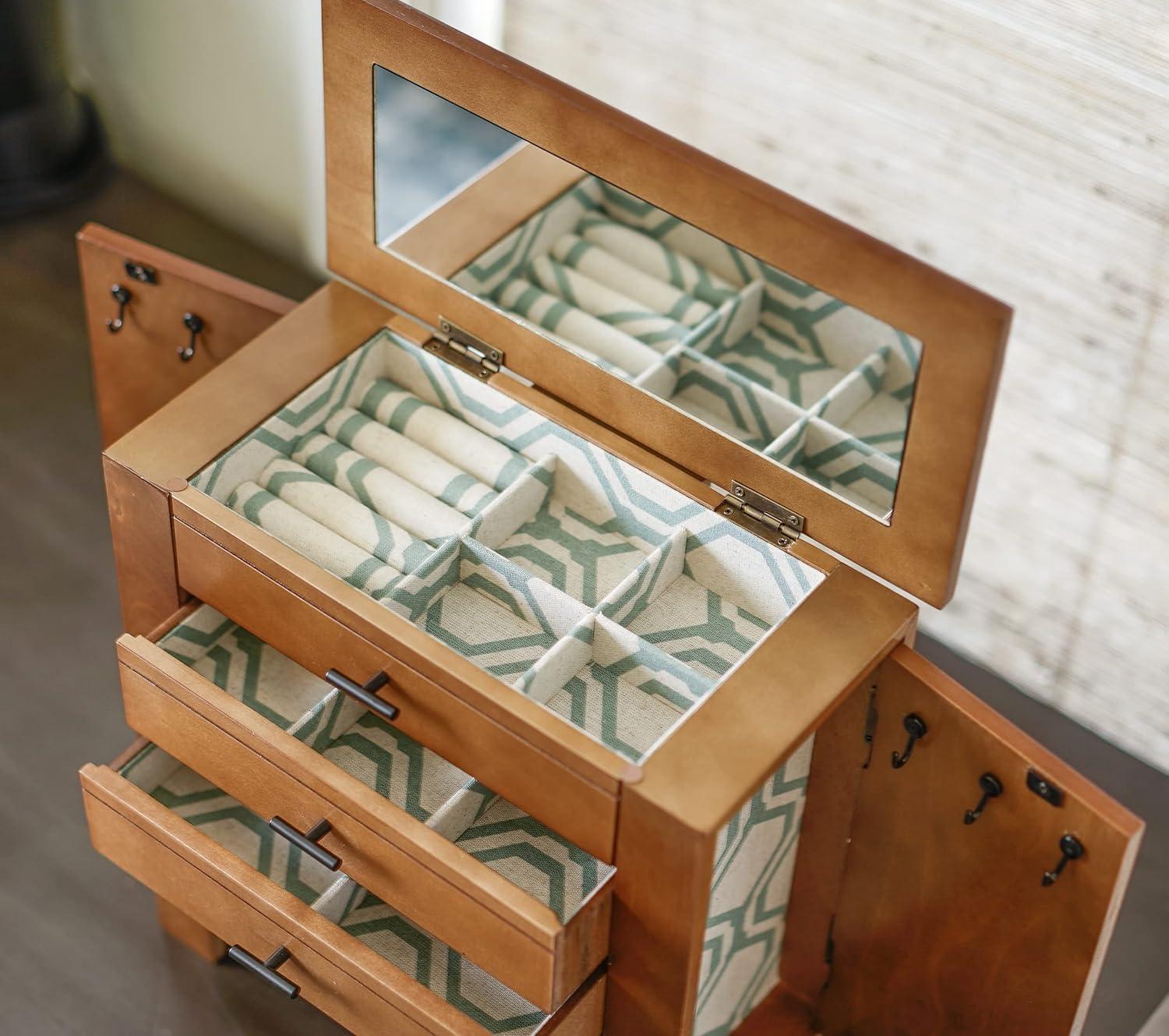 Antique Brown Pine Freestanding Jewelry Storage Chest