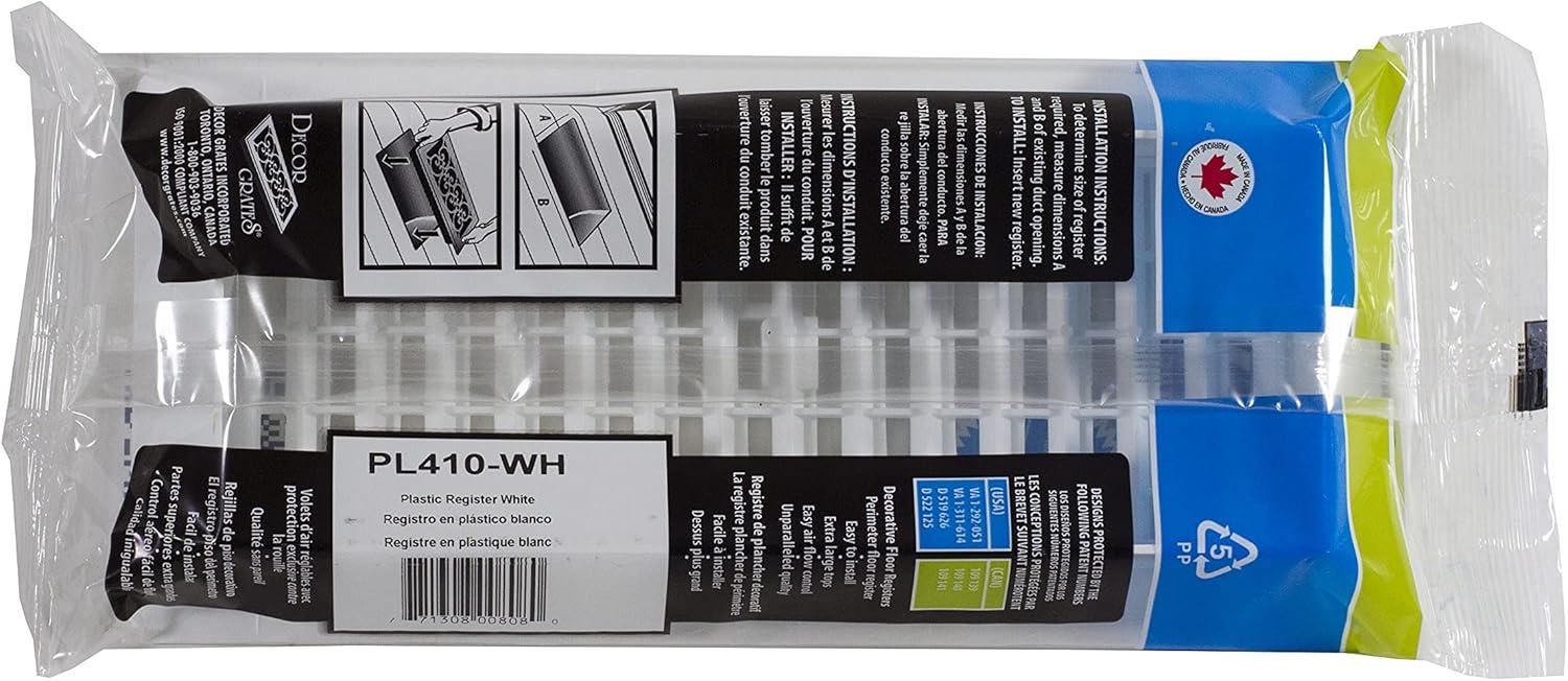 Decor Grates PL410-WH 4-Inch by 10-Inch Plastic Floor Register, White