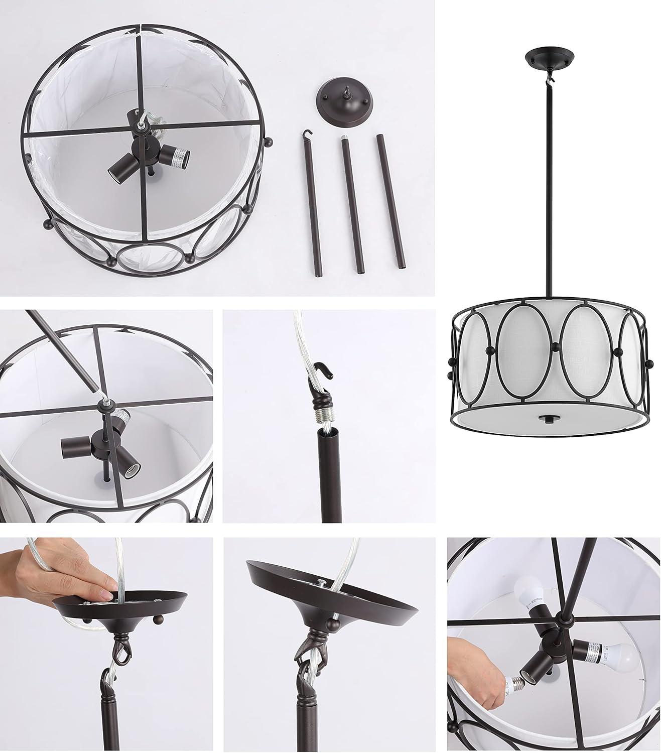 Violetta Coastal-Transitional 19" LED Drum Pendant in Oil-Rubbed Bronze with White Shade