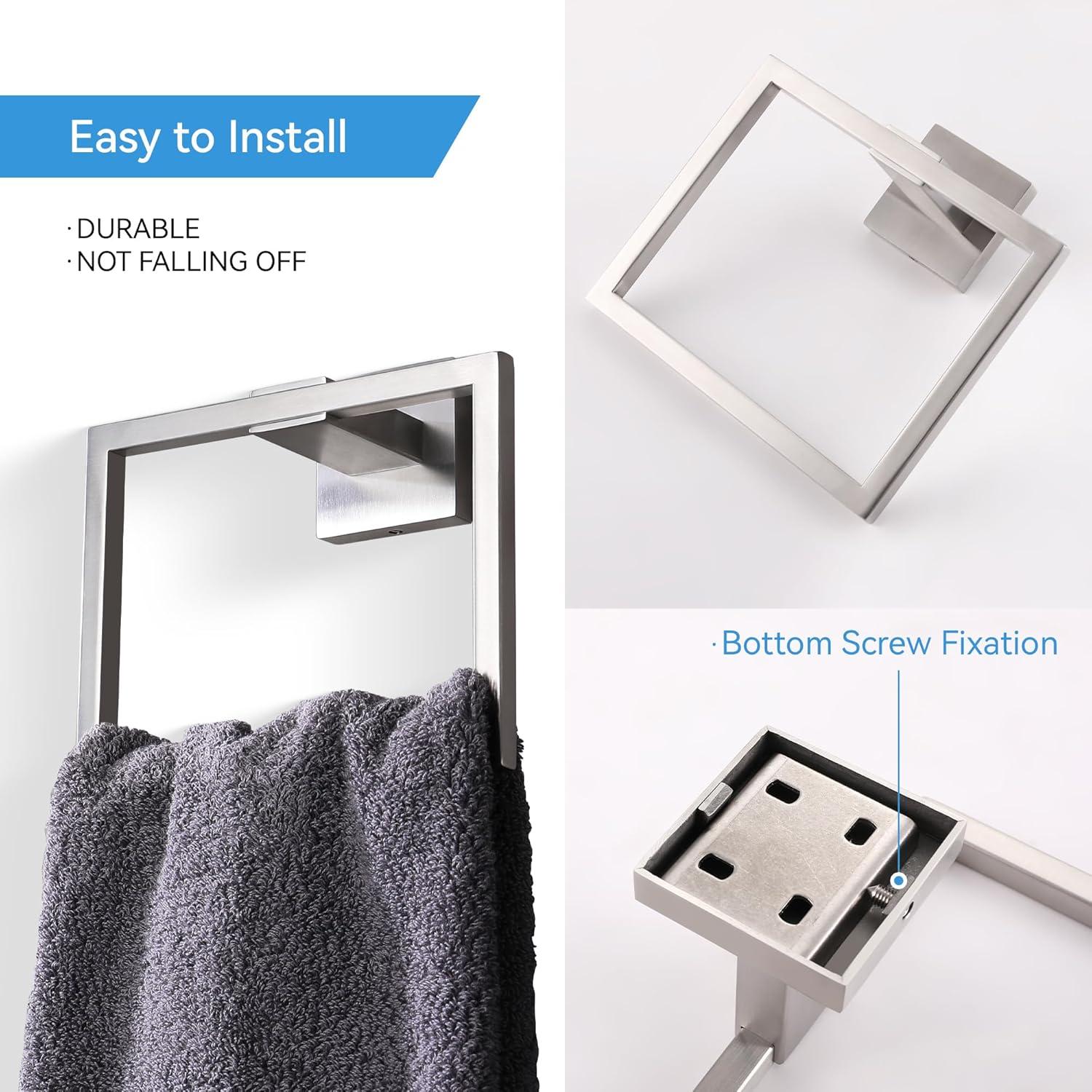 Bath Towel Ring Bathroom Hand Towel Holder Stainless Steel Square Towel Hangers Wall Mounted