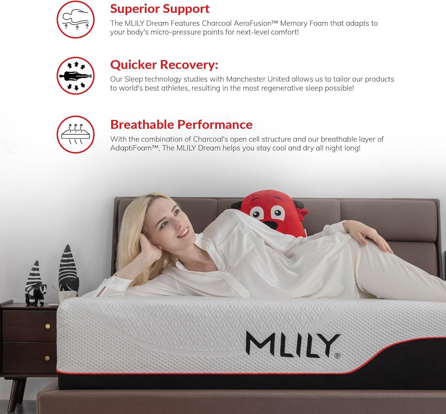MLILY Manchester United Theatre 12 inch Memory Foam Mattress, Twin XL Size Mattress in a box,Medium Plush