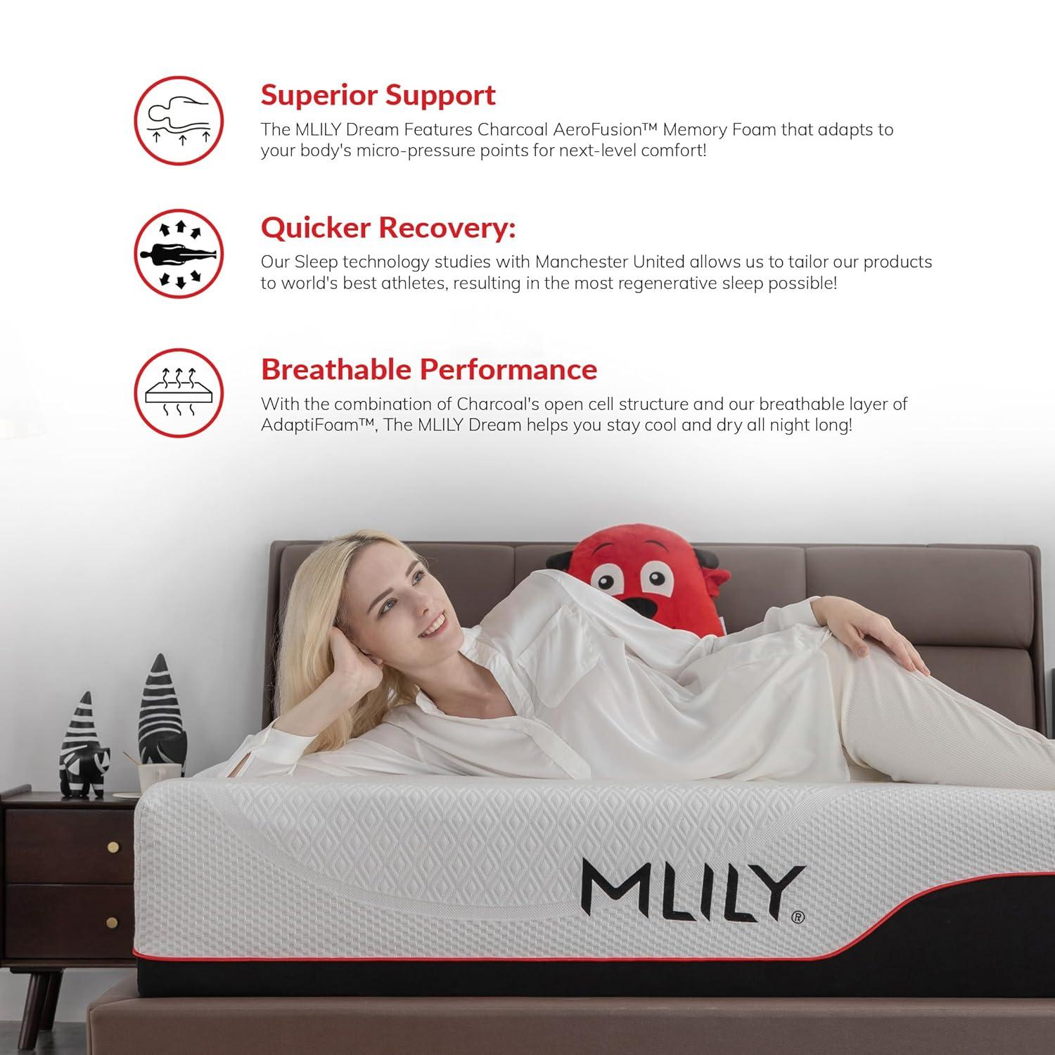 MLILY Manchester United Theatre 12 inch Memory Foam Mattress, Twin XL Size Mattress in a box,Medium Plush