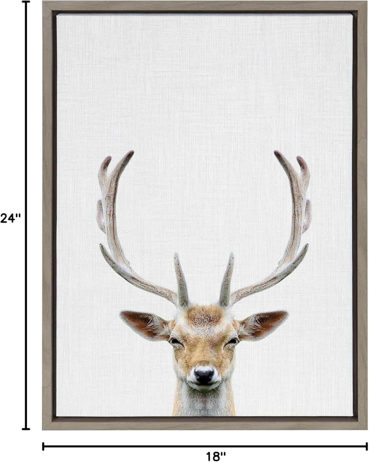 Gray Framed Deer Portrait Canvas Wall Art, 18x24