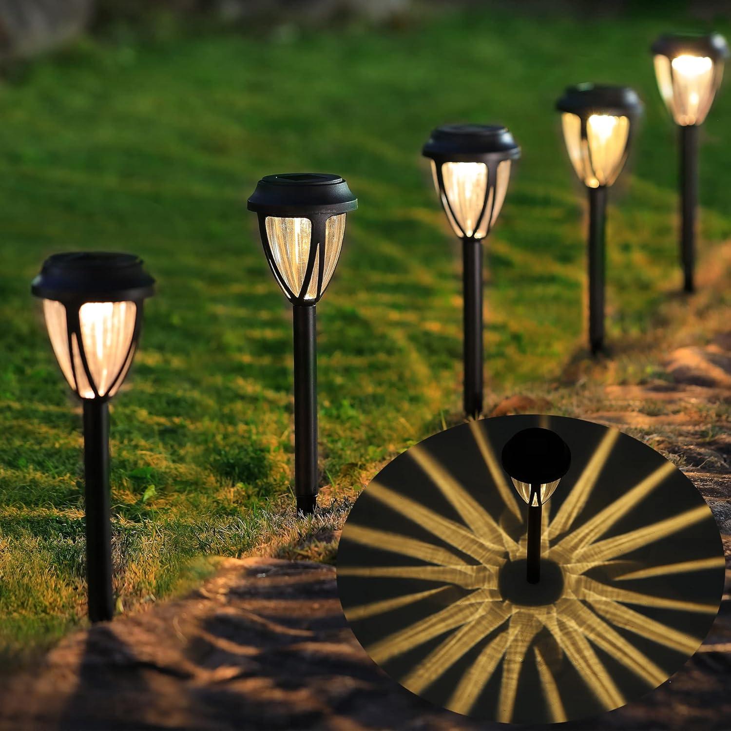 Black Solar LED Pathway Lights with Warm White Glow, 10-Pack