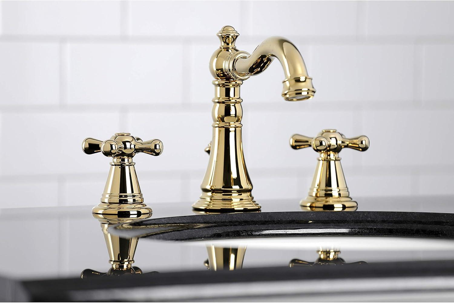 Kingston Brass American Classic Two-Handle 3-Hole Deck Mount Widespread Bathroom Faucet with Pop-Up Drain