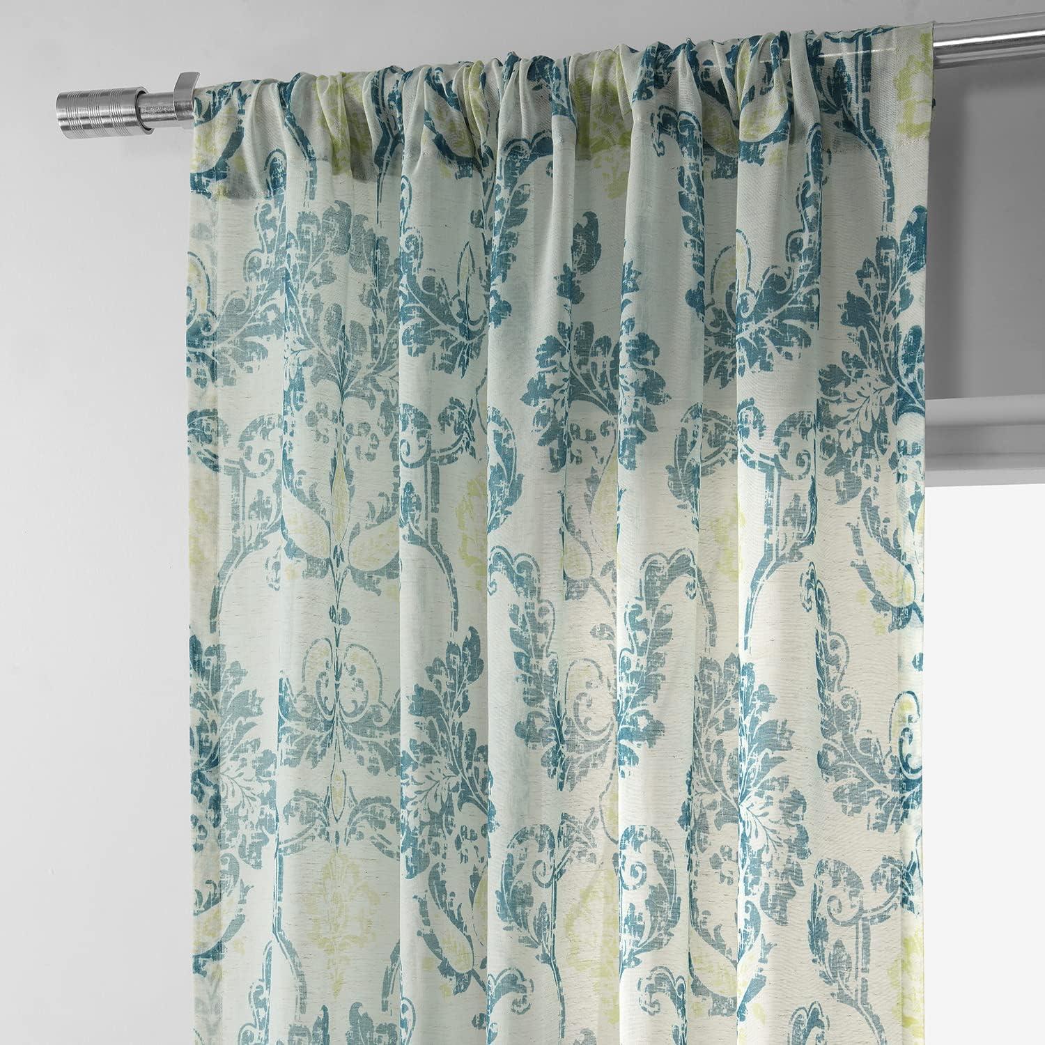 Terrace Teal 84" Sheer Faux Linen Window Panel