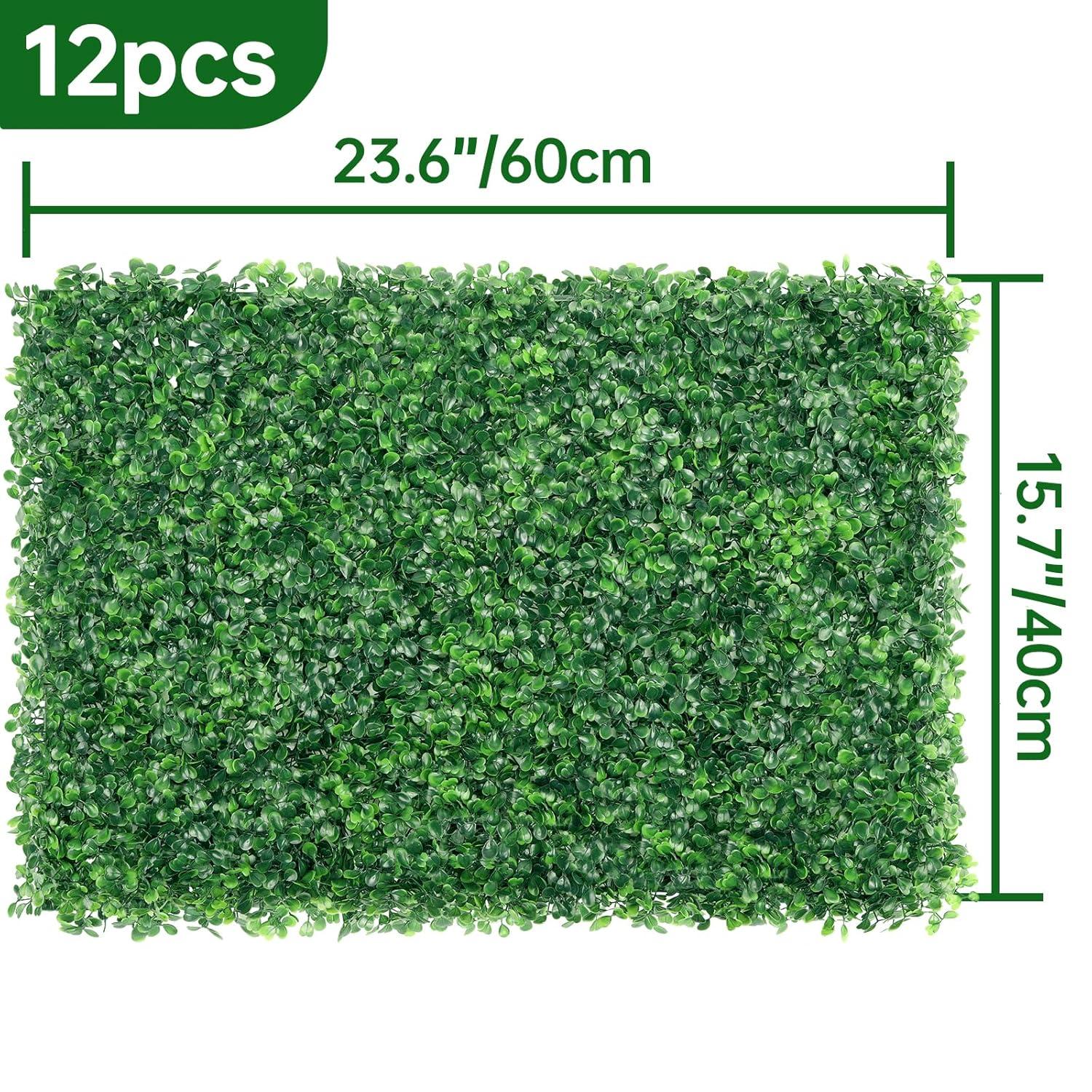Primrue Primrue 12PCS 16" X 24" Artificial Boxwood Panels,Boxwood Hedge Wall Panels,Artificial Grass Backdrop Wall 1.6", Privacy Hedge Screen UV Protected For Outdoor Indoor Garden Fence Backyard