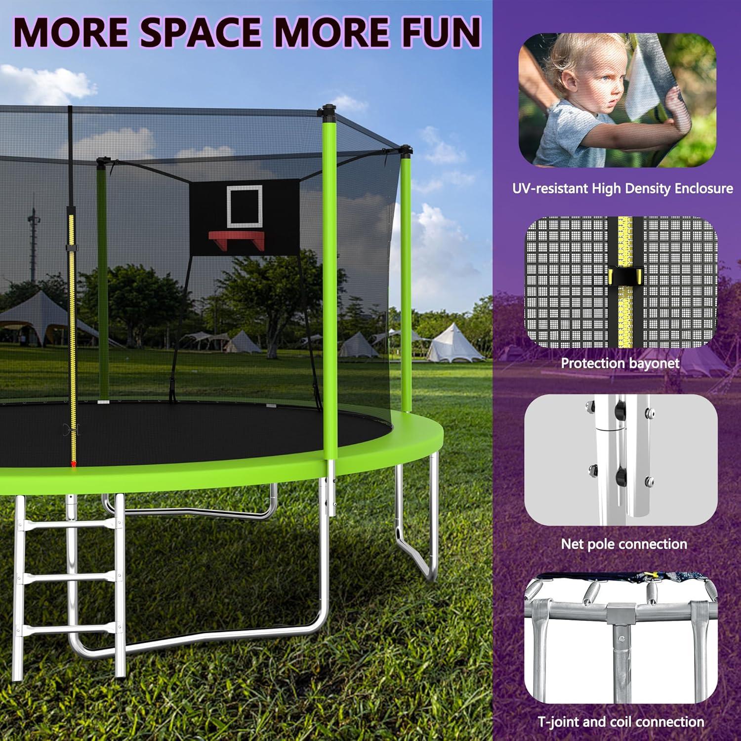 1000 LBS 14FT Outdoor Trampoline with Basketball Hoop & Safety Enclosure Net - ASTM Approved, Heavy-Duty Recreational Trampoline for Kids & Adults