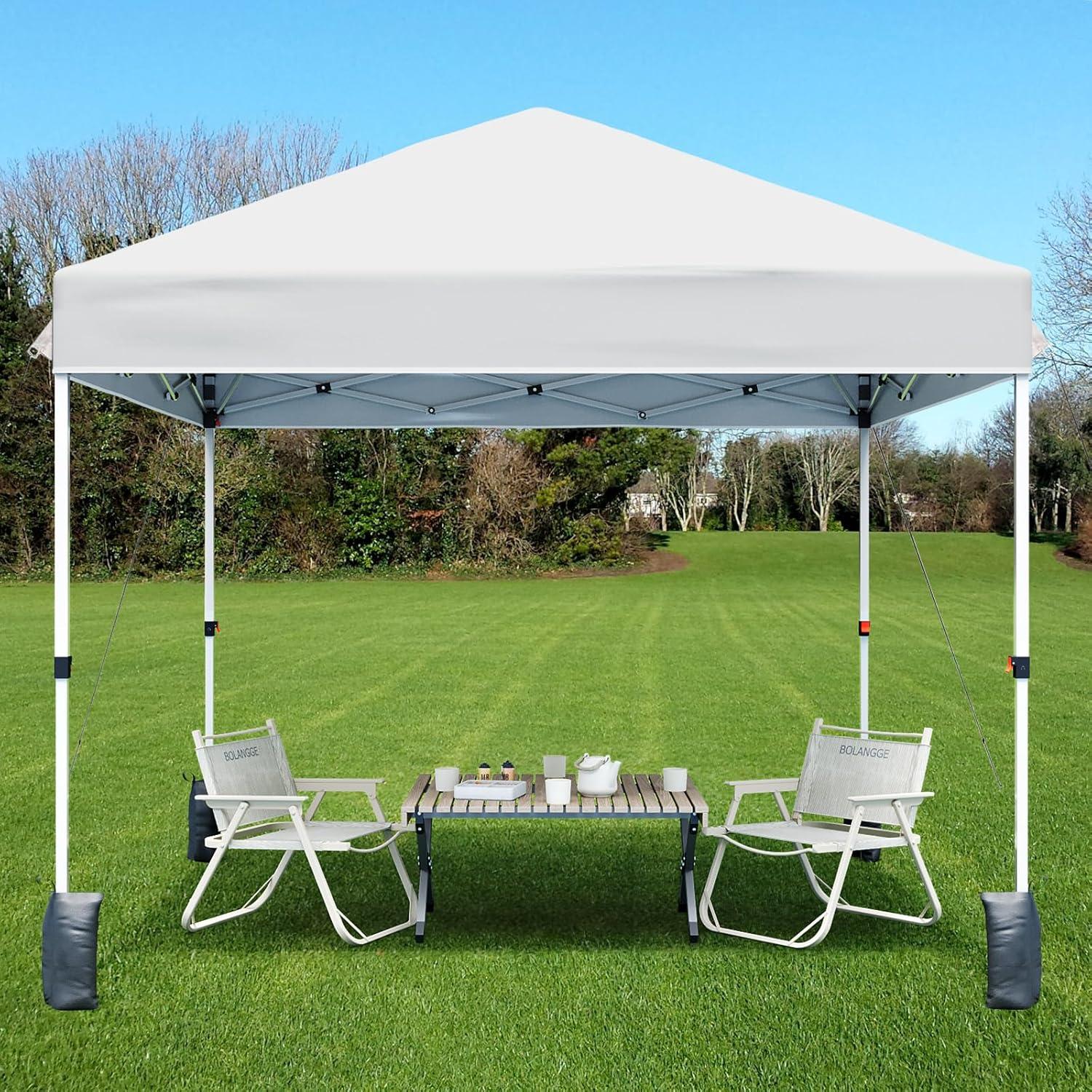 8x8FT White Pop Up Canopy Tent with Wheeled Bag and Sandbags