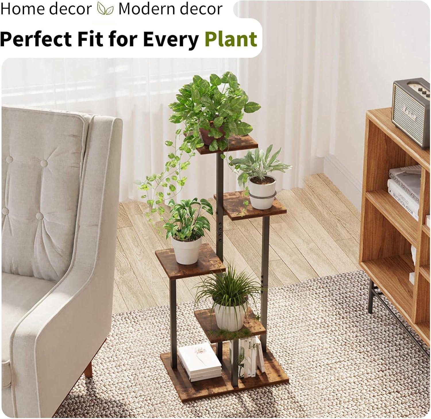 4 Tier Plant Stand Indoor, Tiered Plant Stands for Indoor Plants Multiple, Corner Flower Stand for Living Room, Multi-Layer Vintage Design Plant Shelf