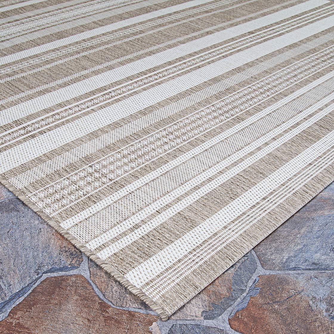 Champagne Taupe Striped Synthetic 8' x 10' Indoor/Outdoor Rug