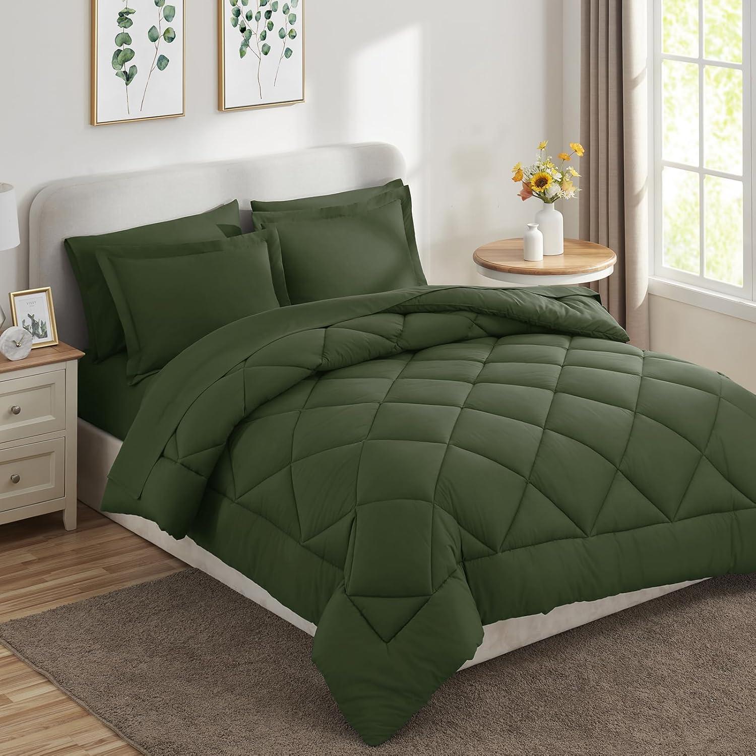 Cozy Comfort Sage Green King Size Comforter Set - 7 Pieces Solid King Bed in a Bag, King Bed Set Sage Green with Quilted Warm Fluffy Comforters, Sheets, Pillowcases & Shams